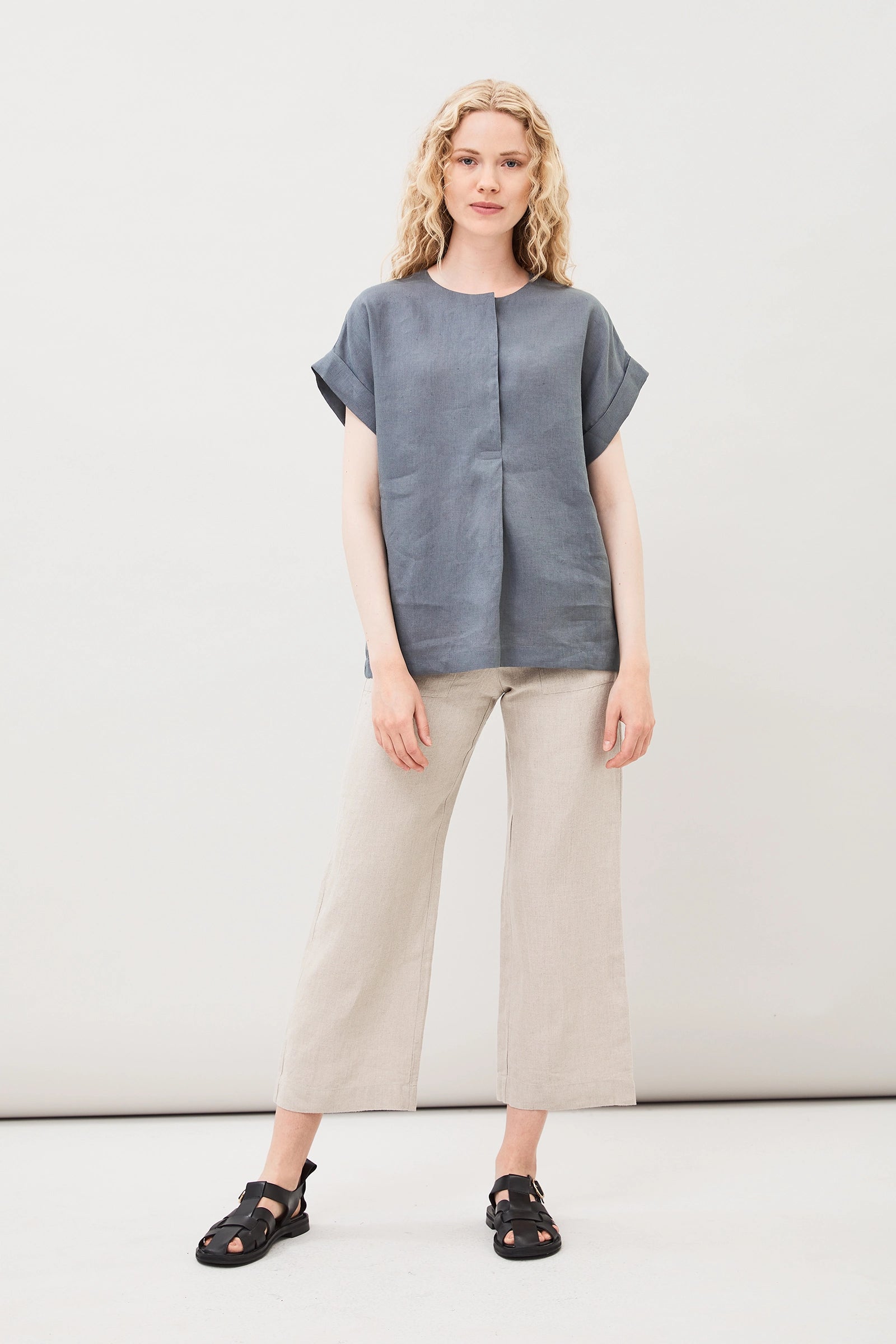 Cia Linen Blouse - Grey Slate