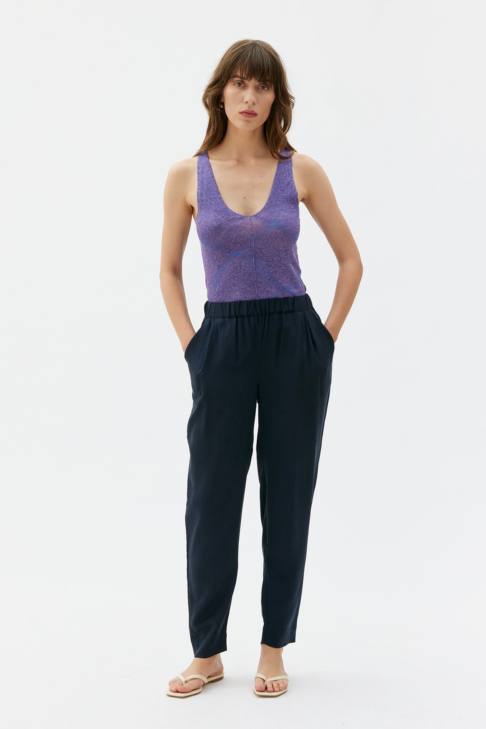 Jira Tencelbyxor Med Elastisk Midja - Navy