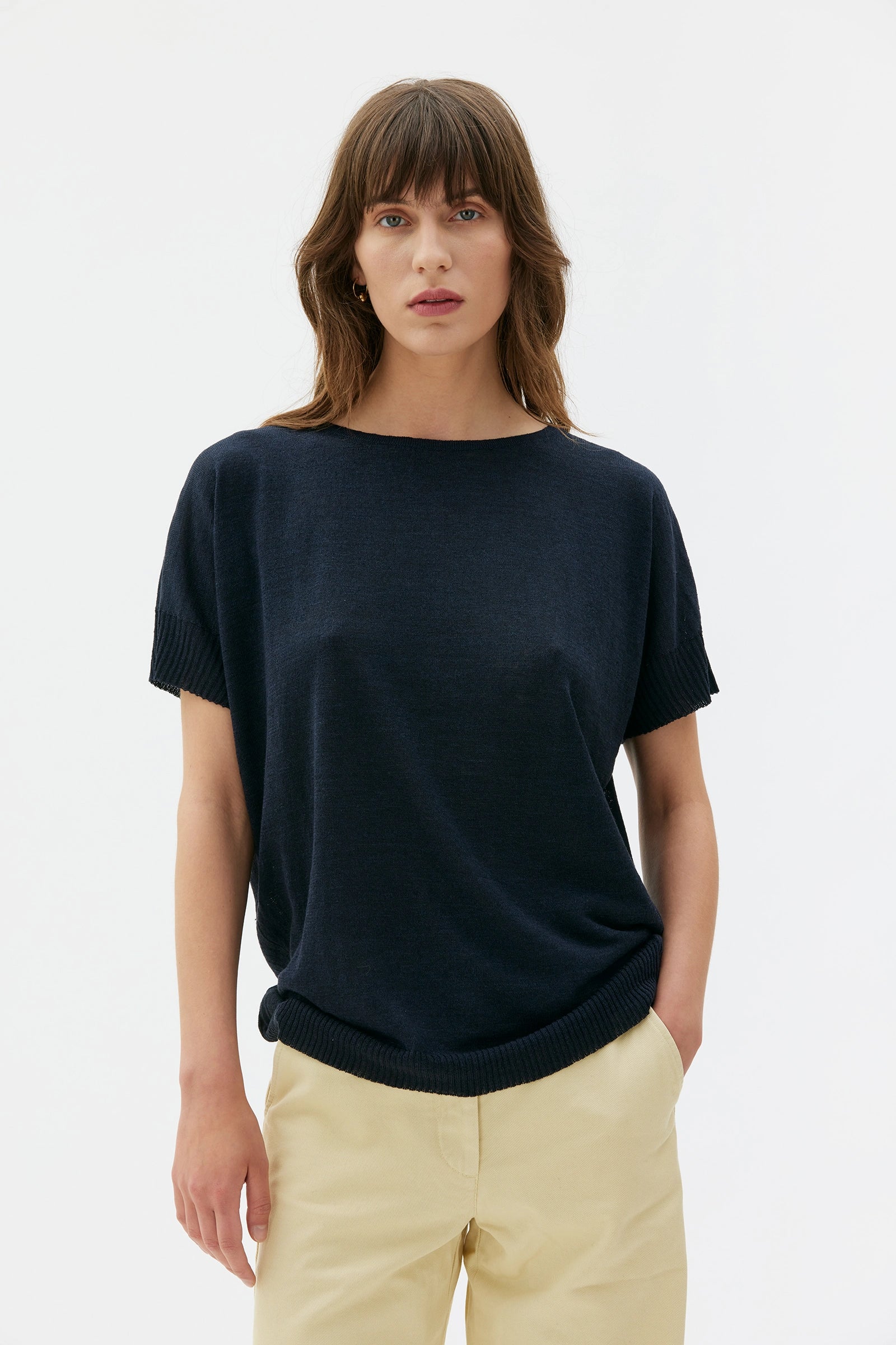Sirus Topp I Lin Och Silke - Deep Night Blue