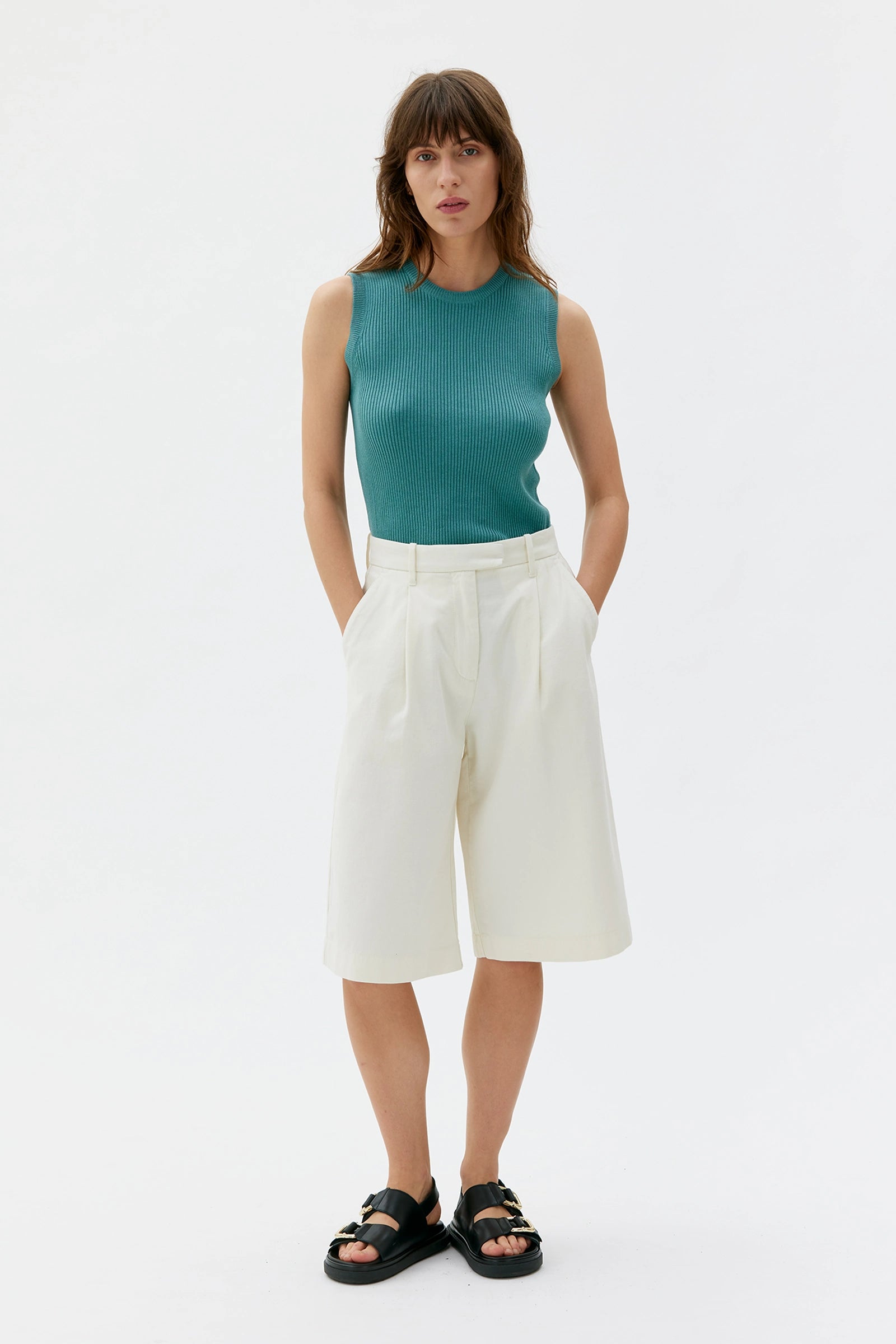 Tara Ribbad Ärmlös Topp - Lagoon Green