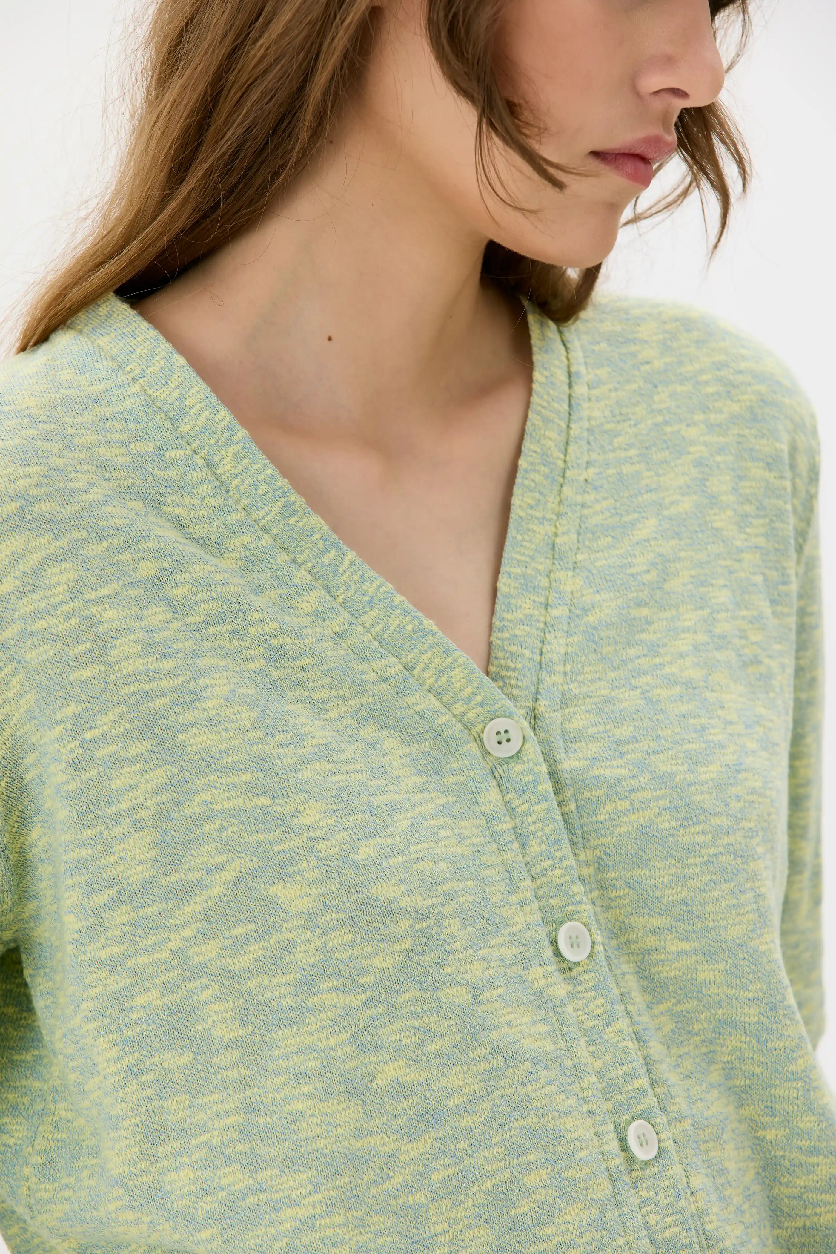 Alti Marled Organic Cotton Cardigan - Sulphur Yellow Mouliné
Alti melerad kofta i ekologisk bomull - gul Mouliné