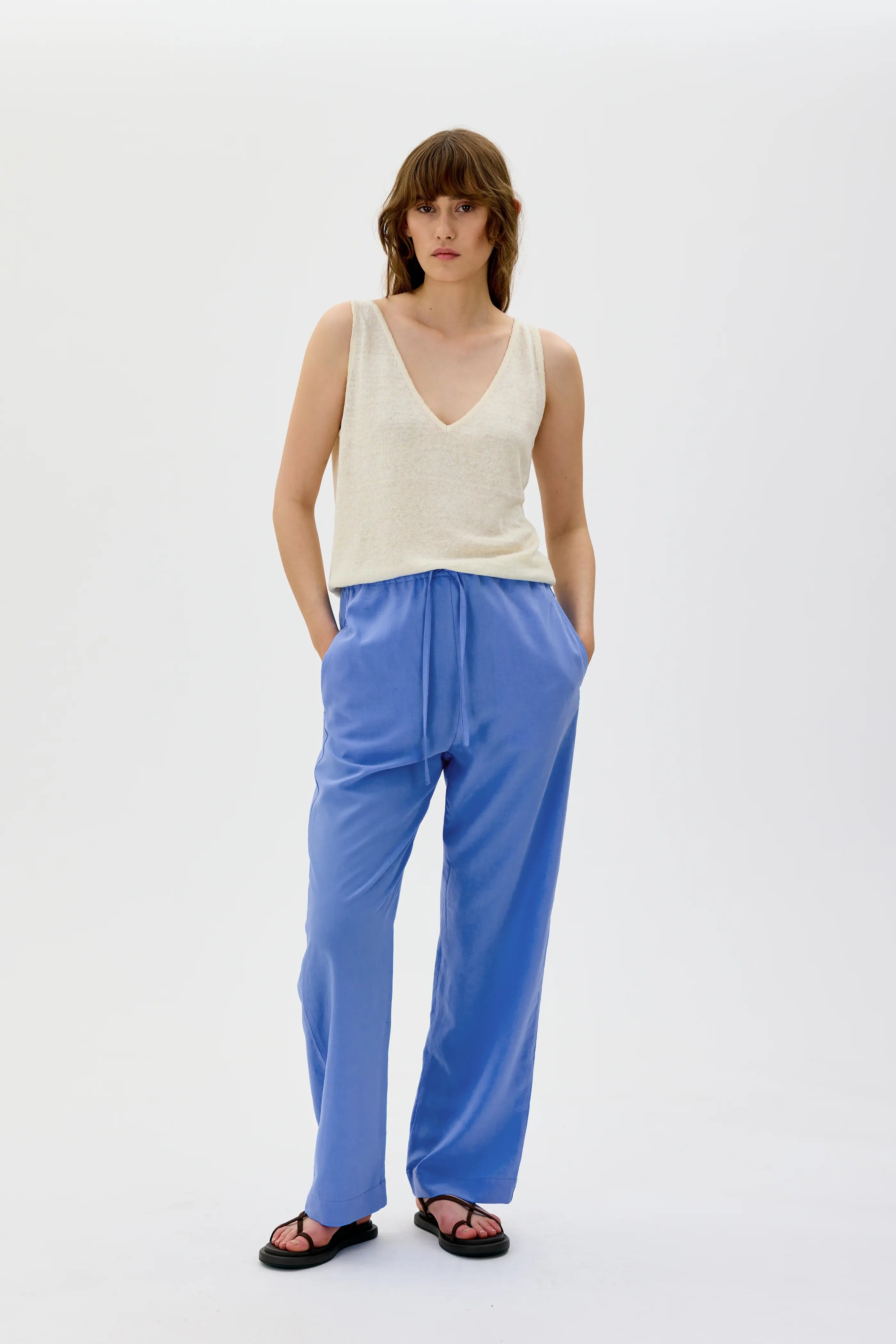 Delia Silk Linen Top - White