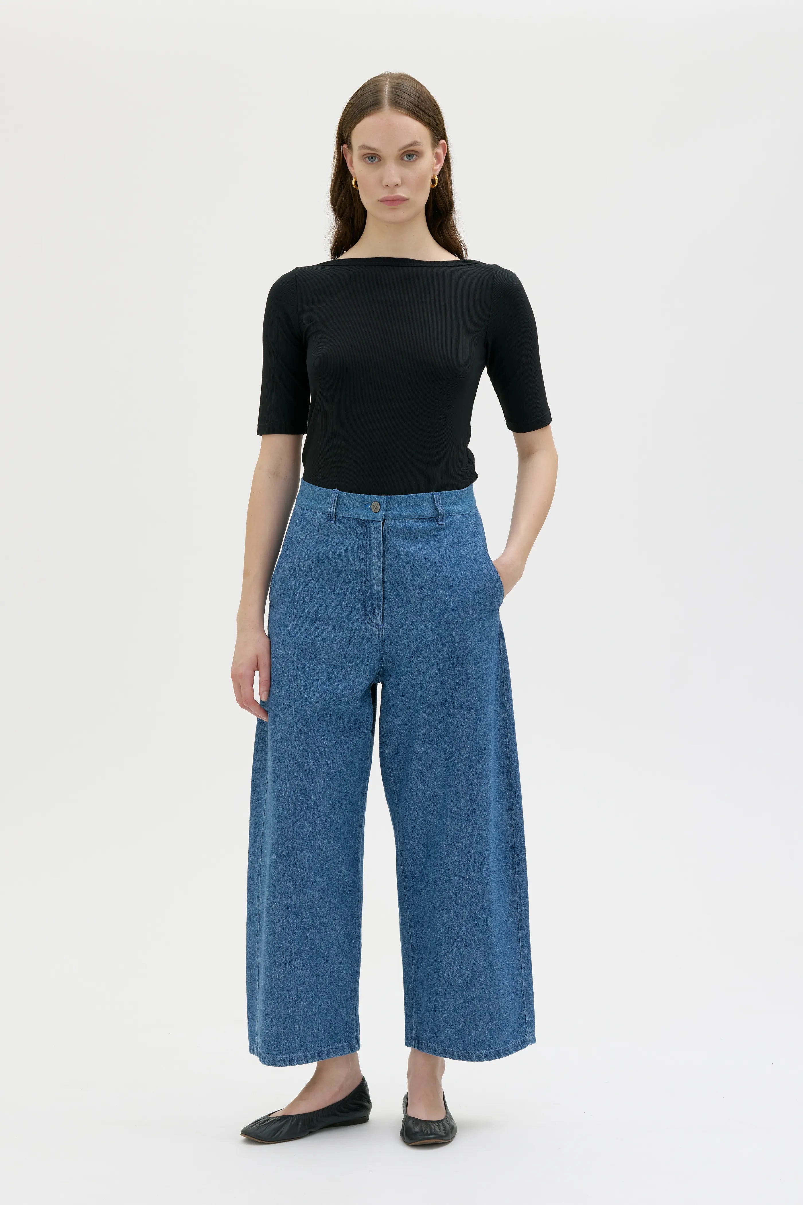 Etsu Curved Leg Hemp Organic Cotton Denim Trousers - Light Indigo