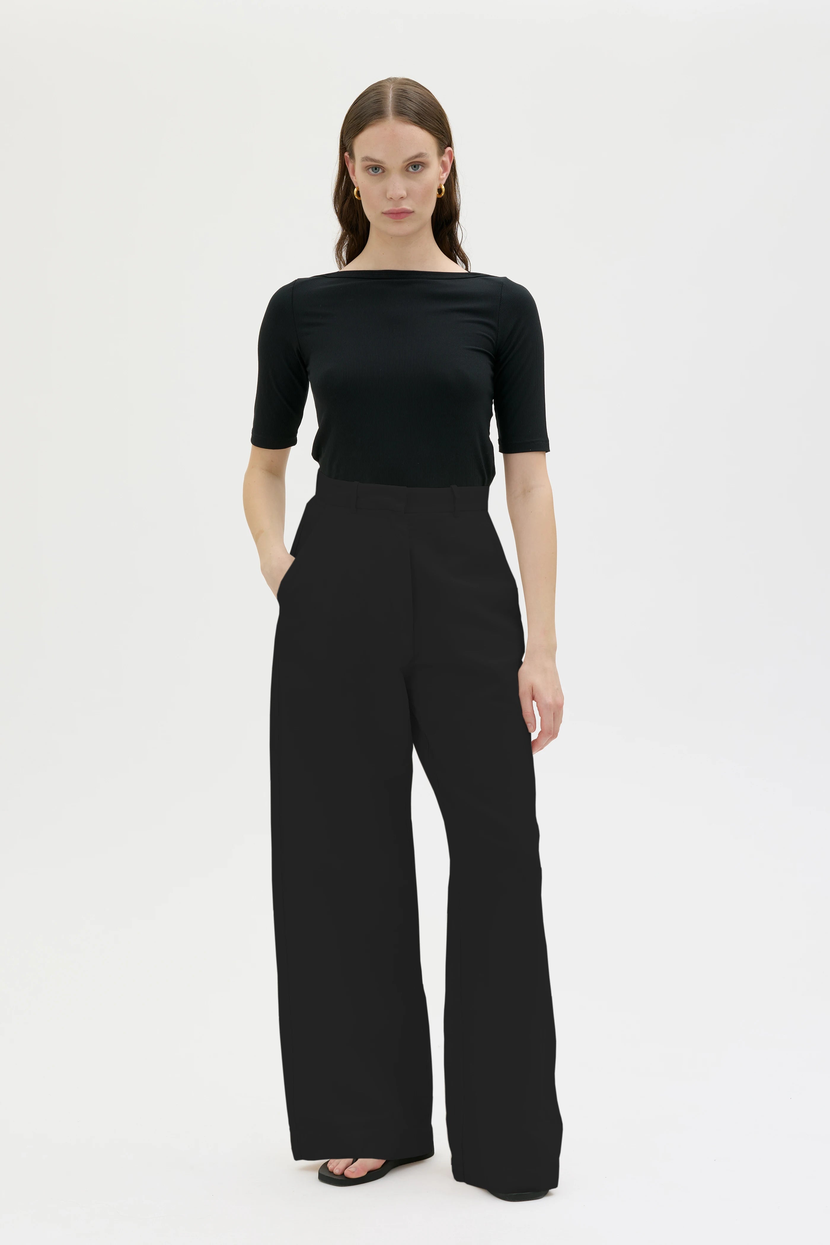 Hana Organic Cotton Linen Tencel Long Trousers - Black