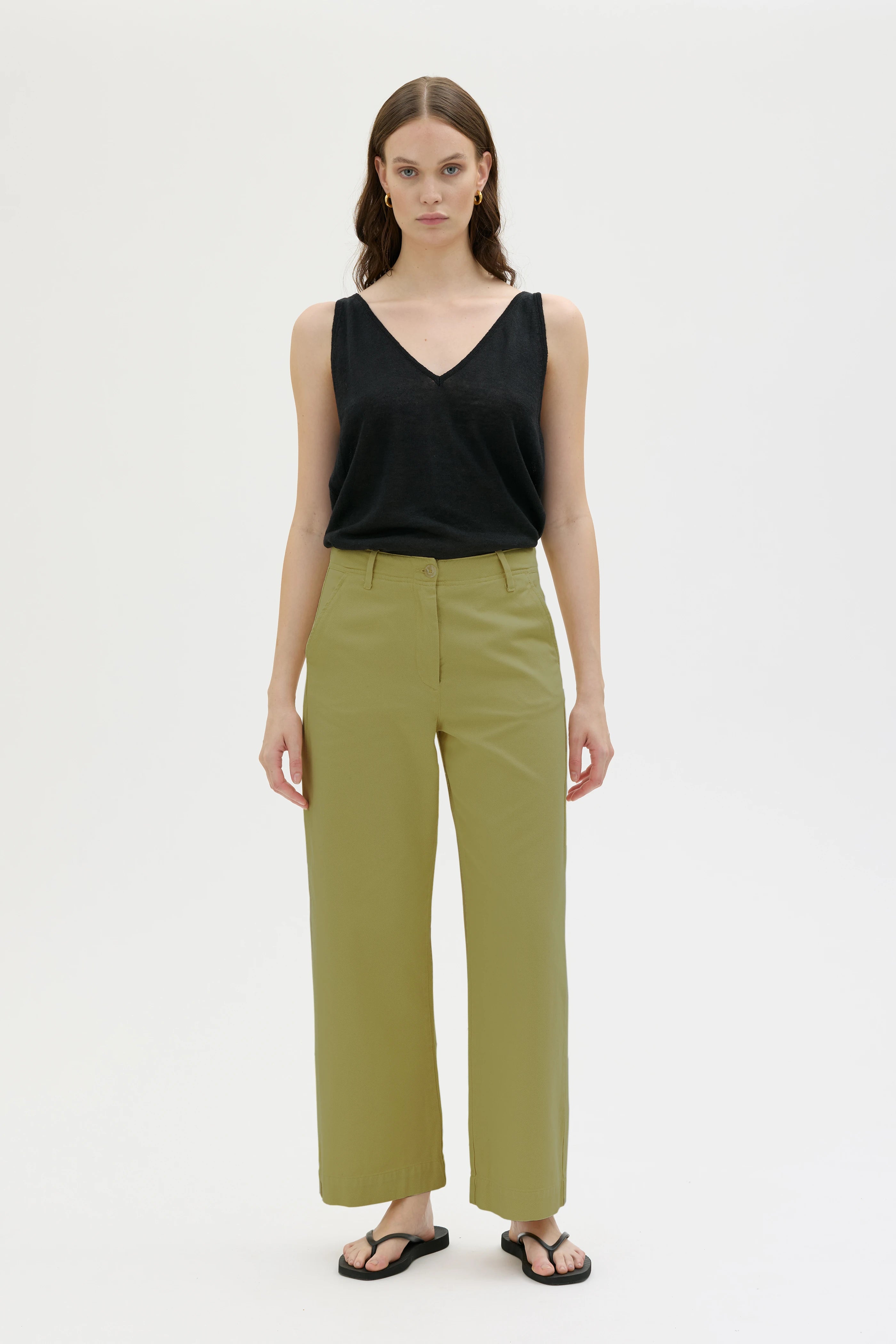 Laila Recyled Cotton Trousers – Anis Green