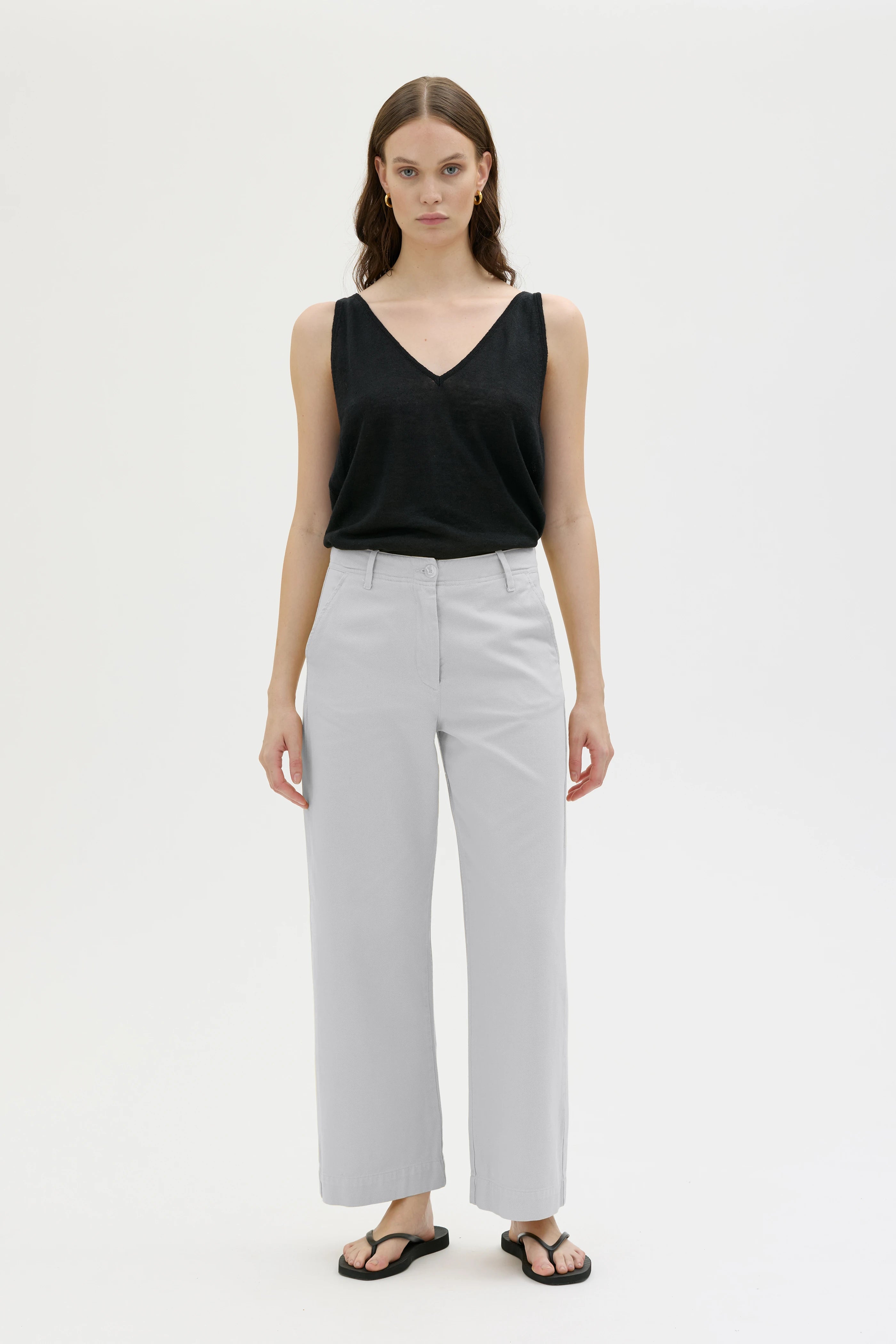 Laila Recyled Cotton Trousers – Grey Mint