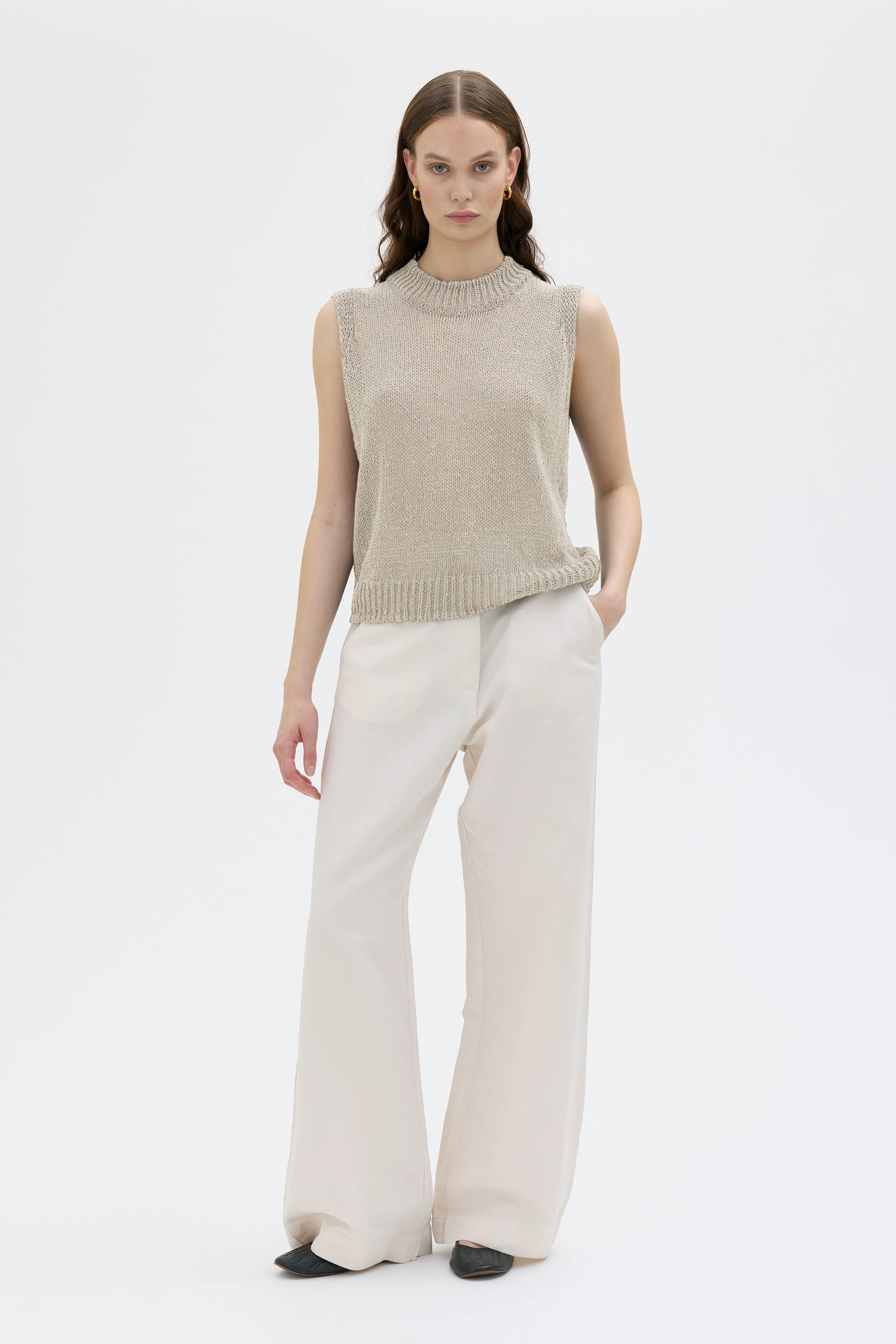 Lulia Cotton Linen Wrapped Yarn Vest - Oat