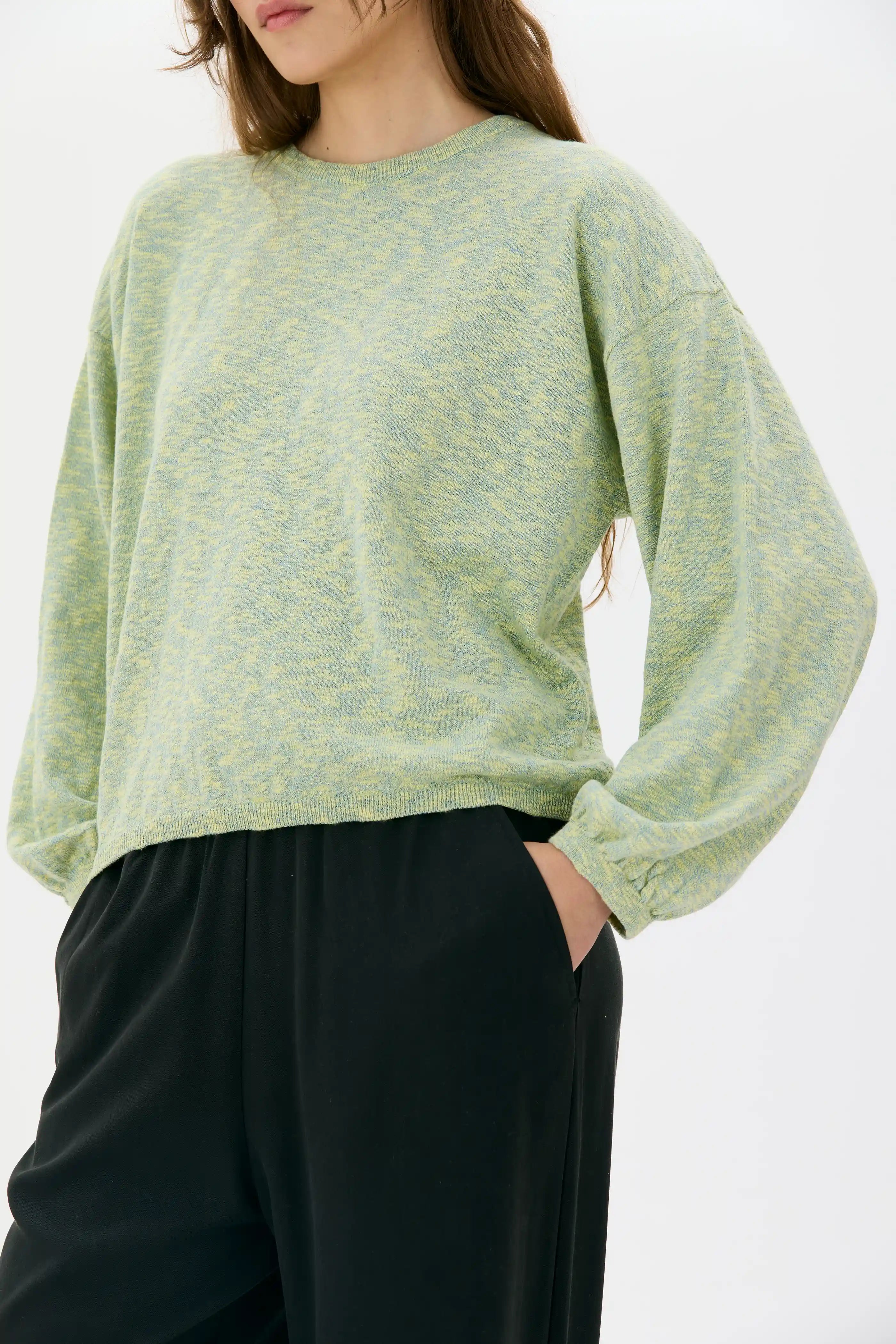 Meri Marled Organic Cotton Sweater - Sulphur Yellow Mouliné
Meri melerad tröja i ekologisk bomull – gul mouliné