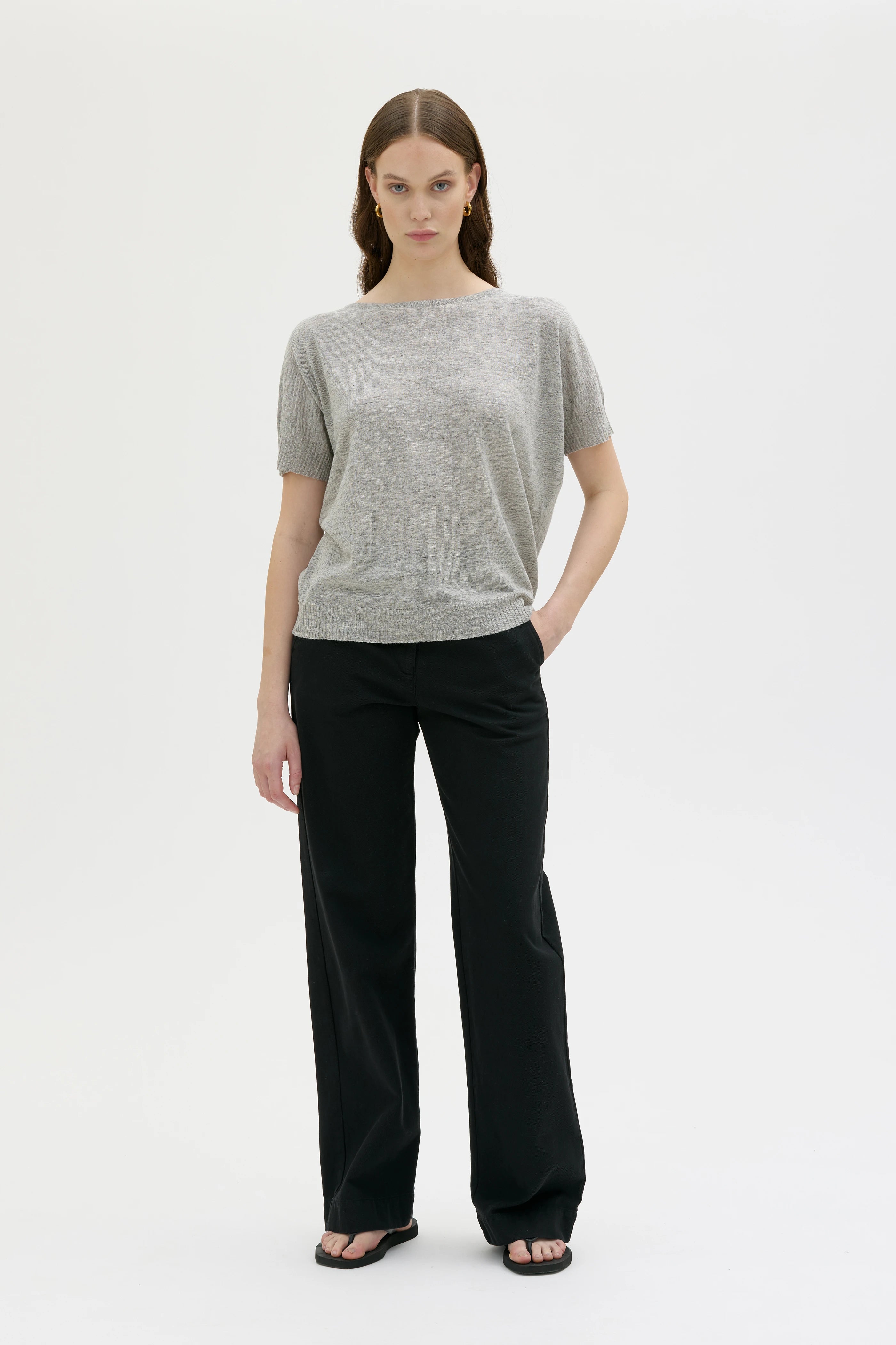 Sirus Topp I Lin Och Silke - Light Grey