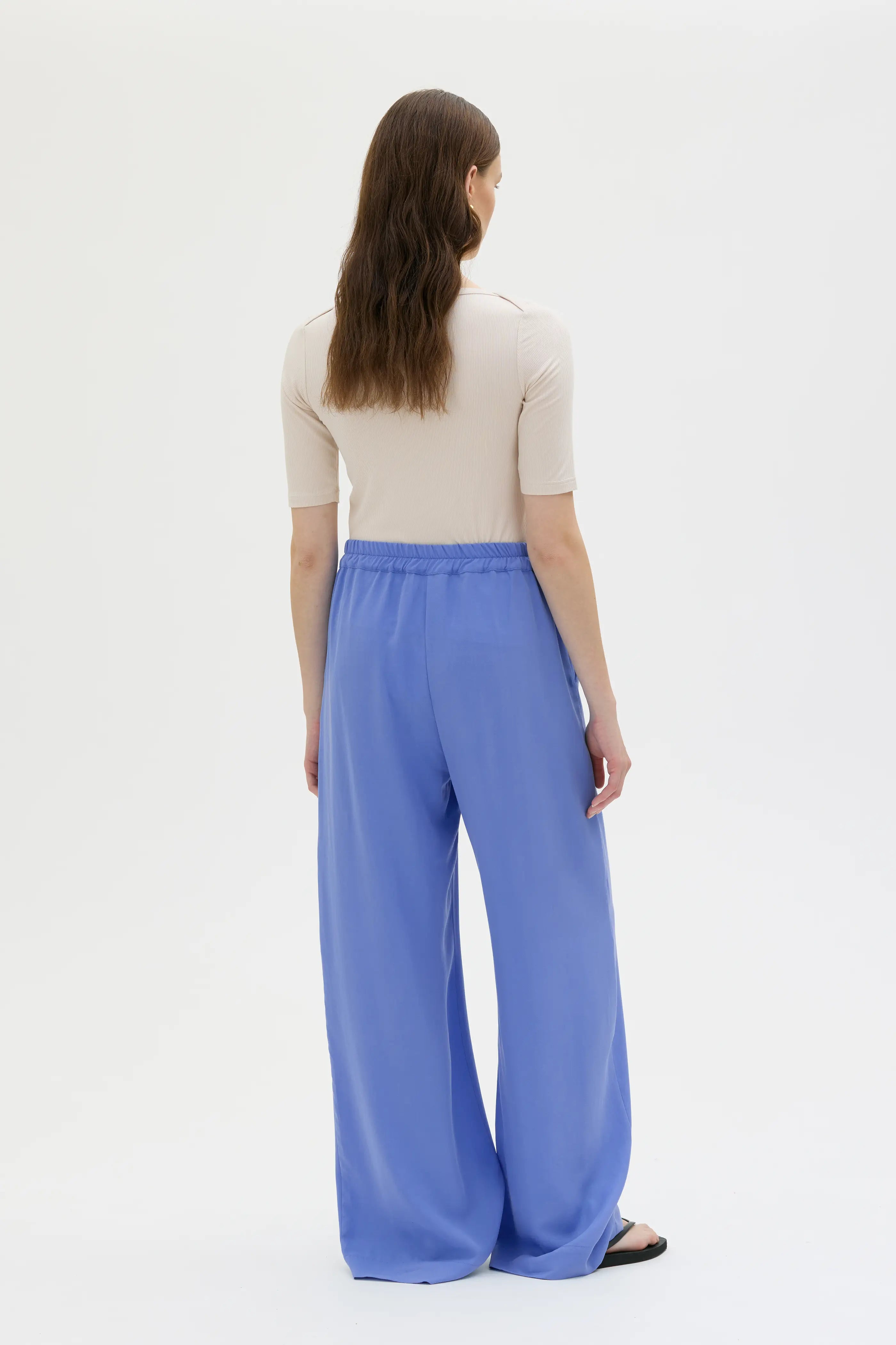 Tela Long Wide Tencel Pants With Elastic Waist – Flax Blue