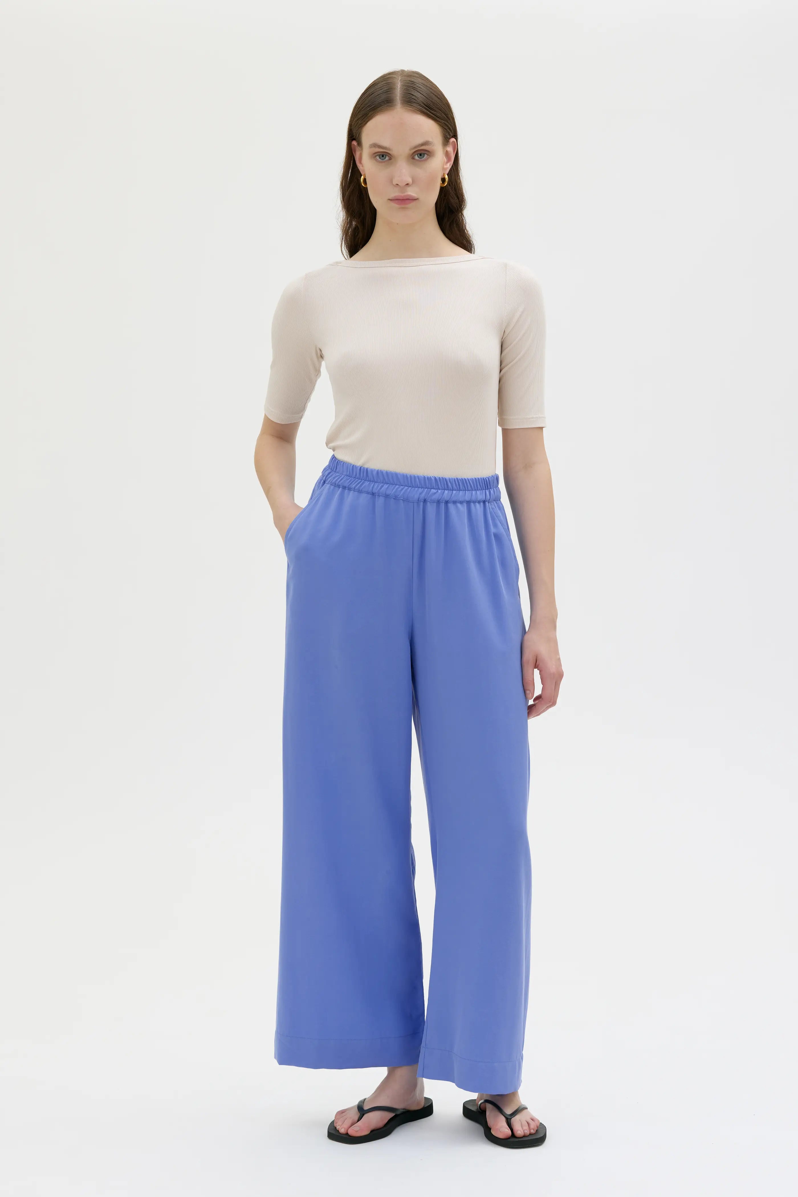 Thea Flowy Tencel Trousers – Flax Blue