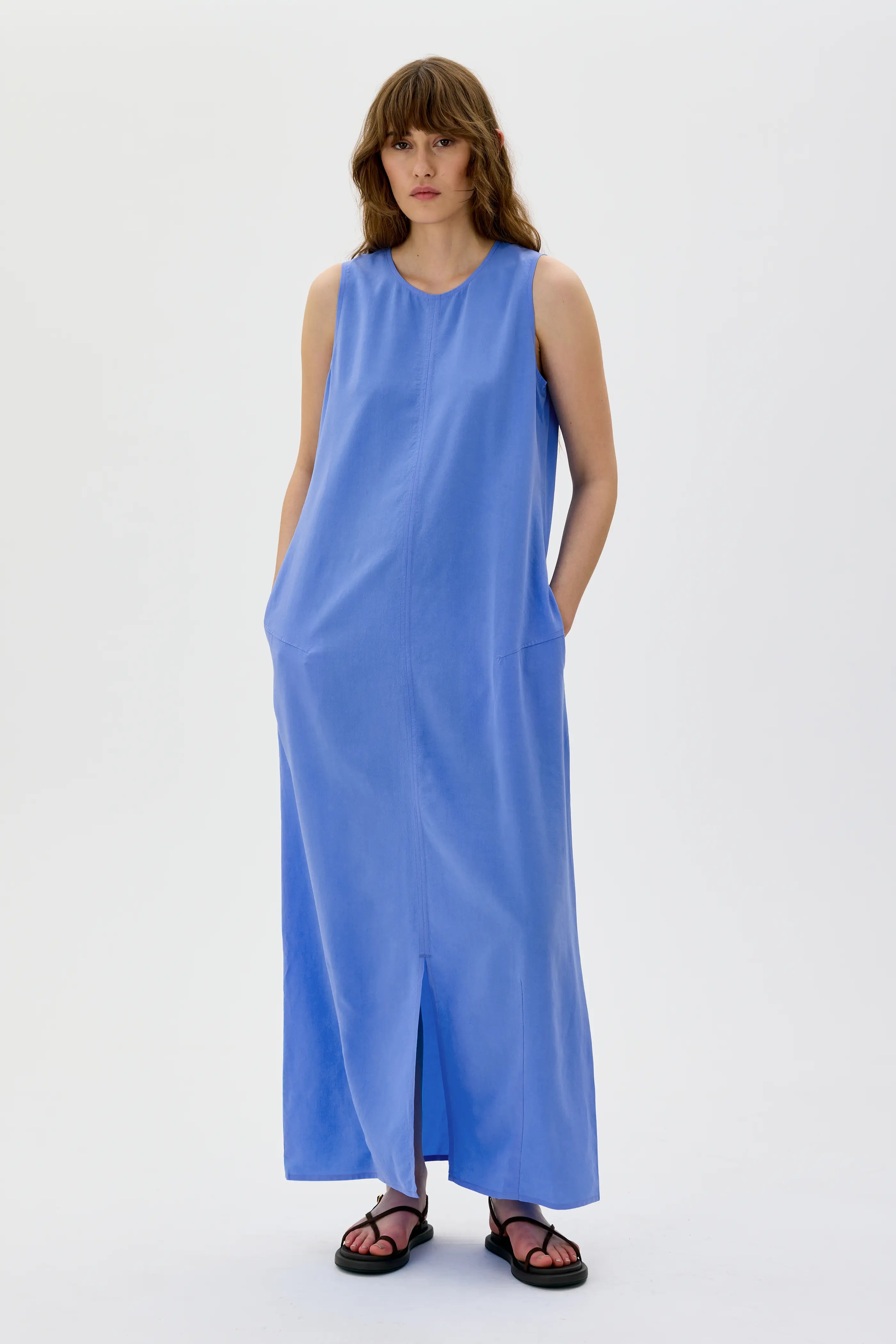 Volta Lång Tencel Klänning - Flax Blue