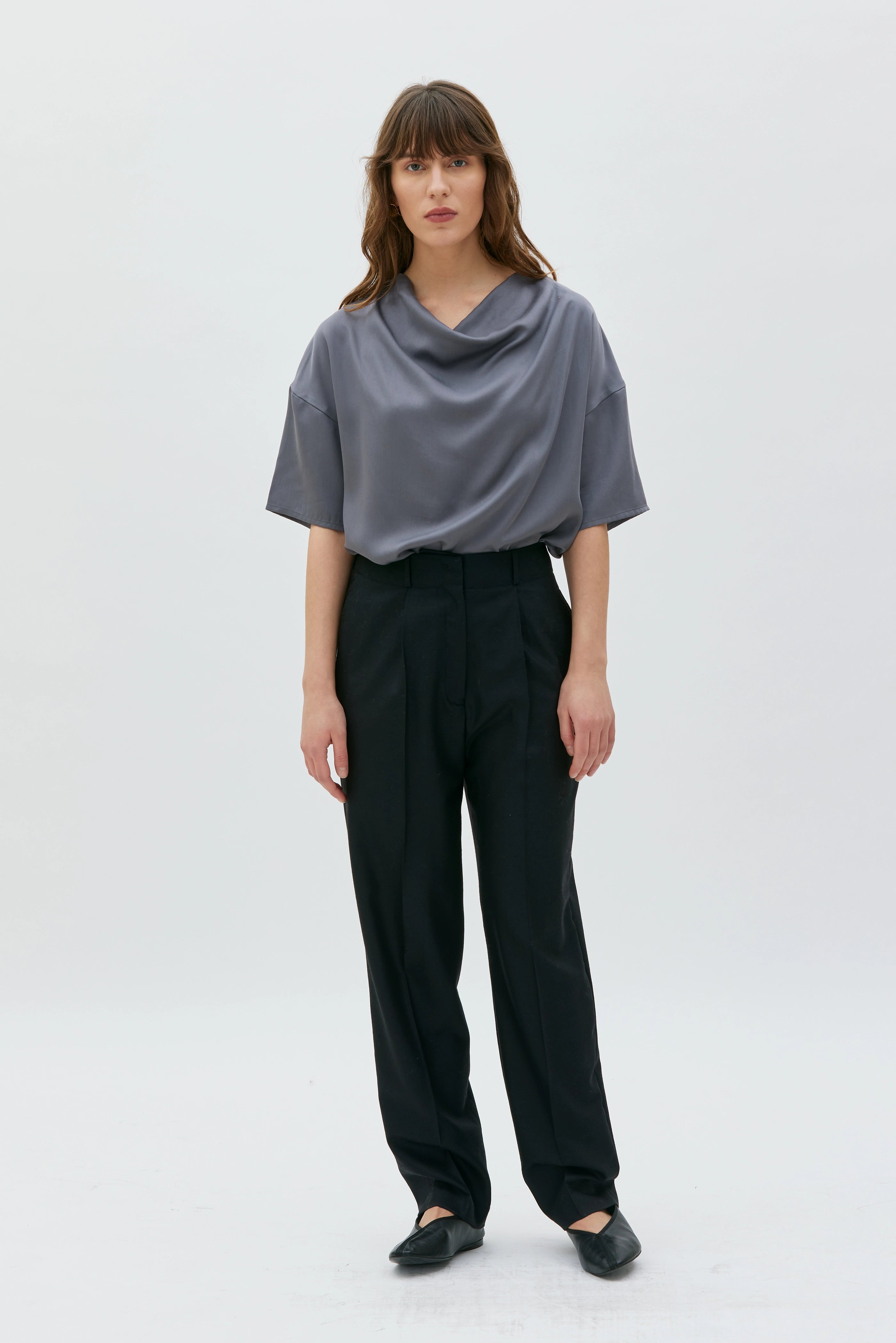 Amita Topp I Satin Tencel - Grey Slate