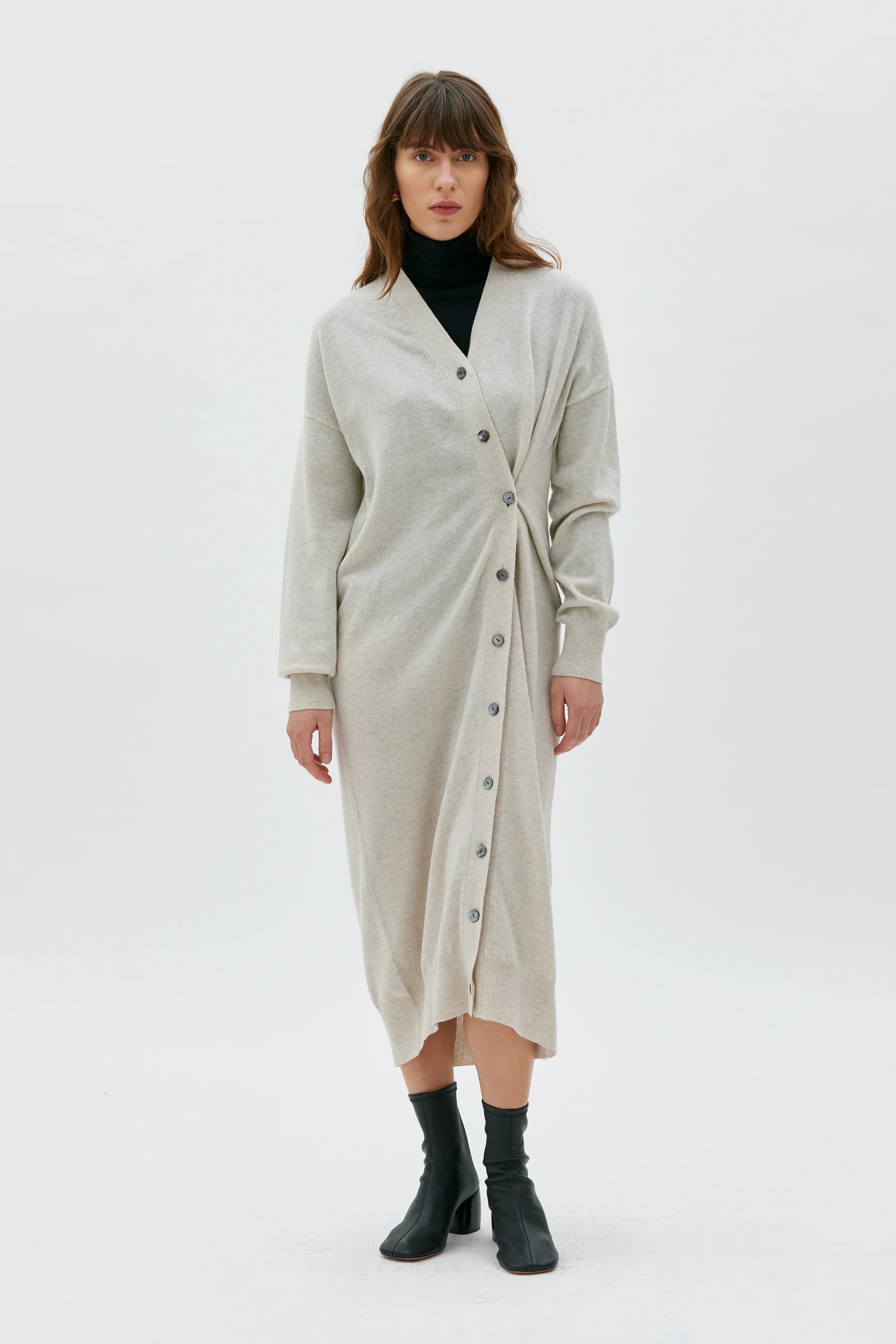 Anora Long Cardigan Dress - Sand Melange