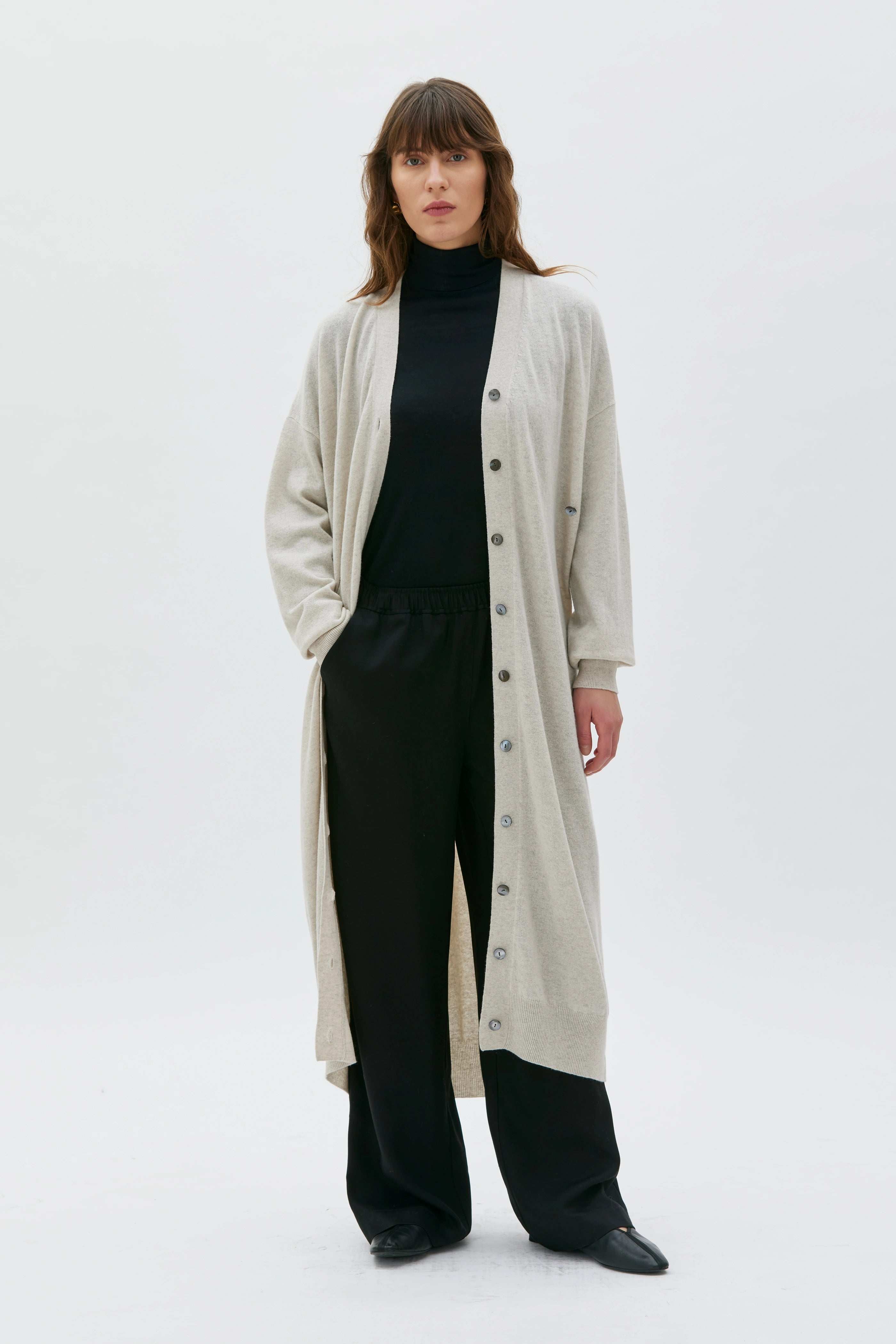 Anora Long Cardigan Dress - Sand Melange