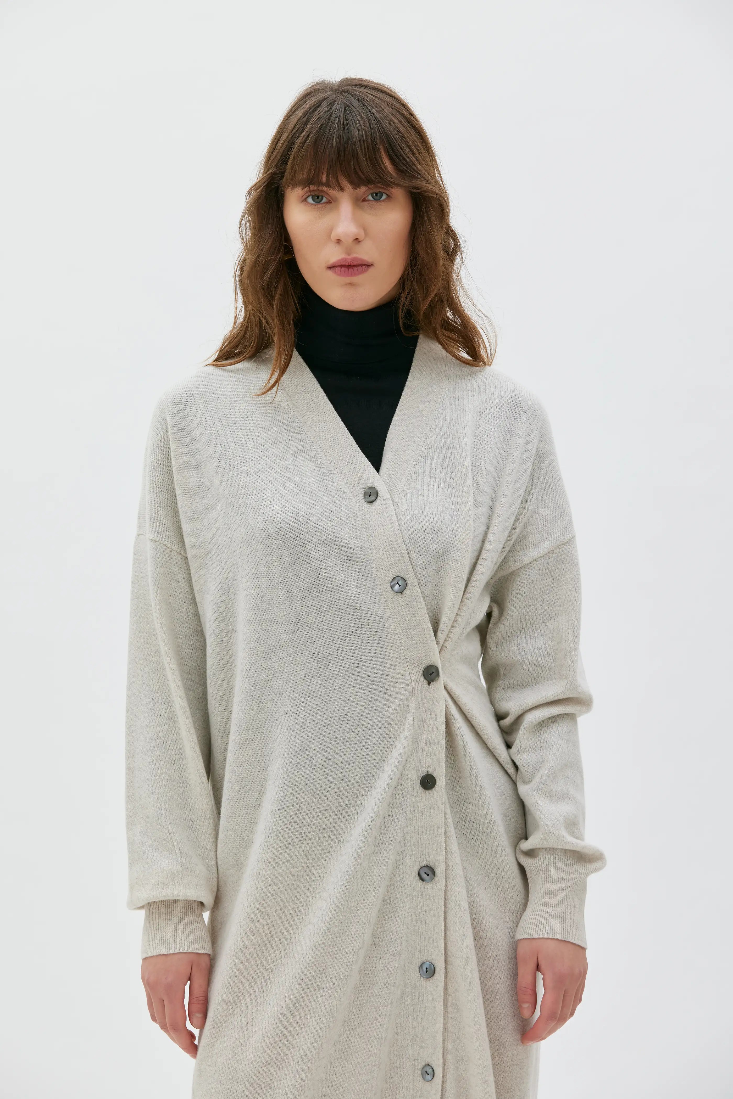 Anora Long Cardigan Dress - Sand Melange