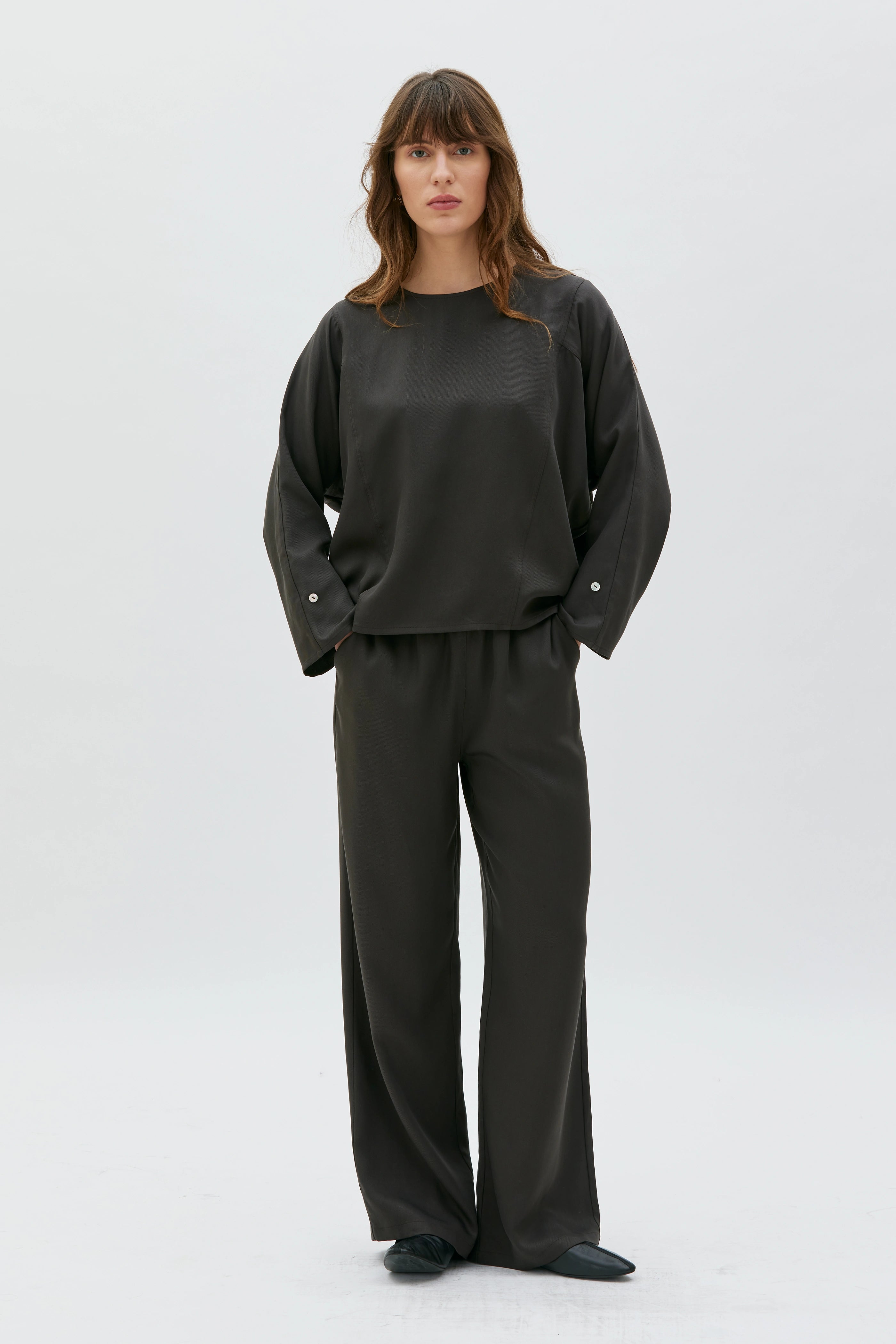 Chandra Tencel Twill Blouse - Shiitake Brown