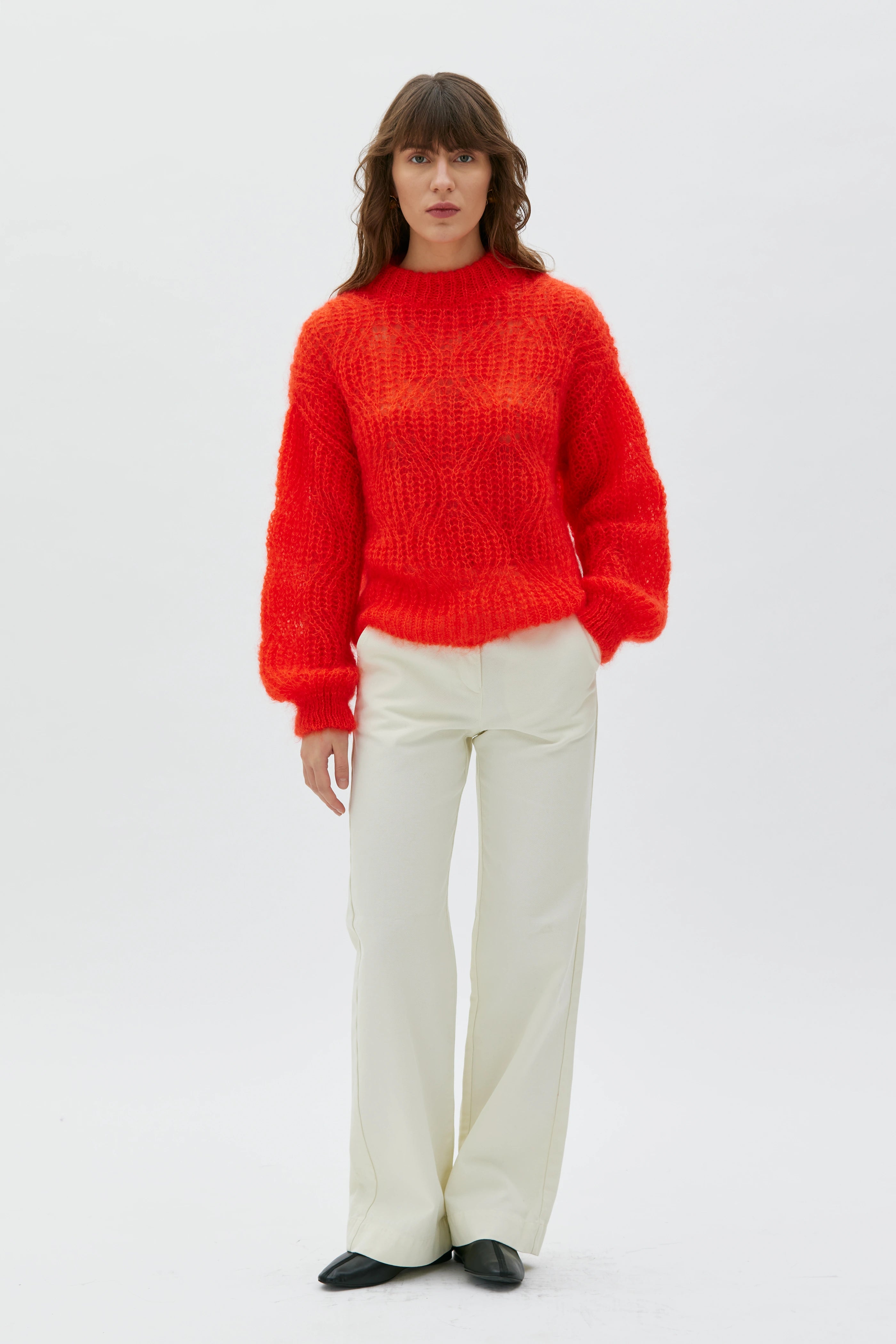 Dove Spetsstickad Tröja I Mohair Och Silke - Poppy Red