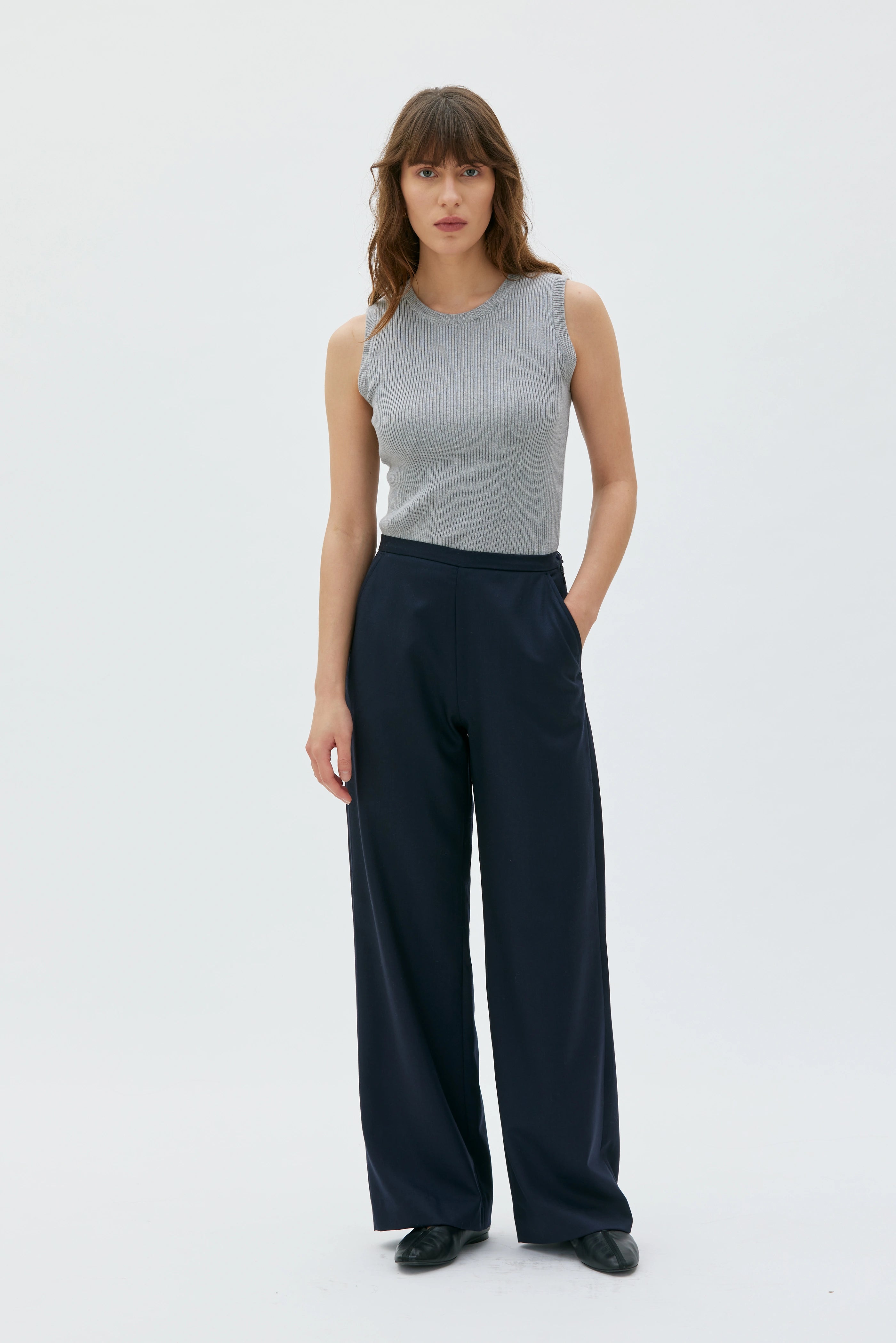 Esha Rak Byxa I Ull - Dark Blue