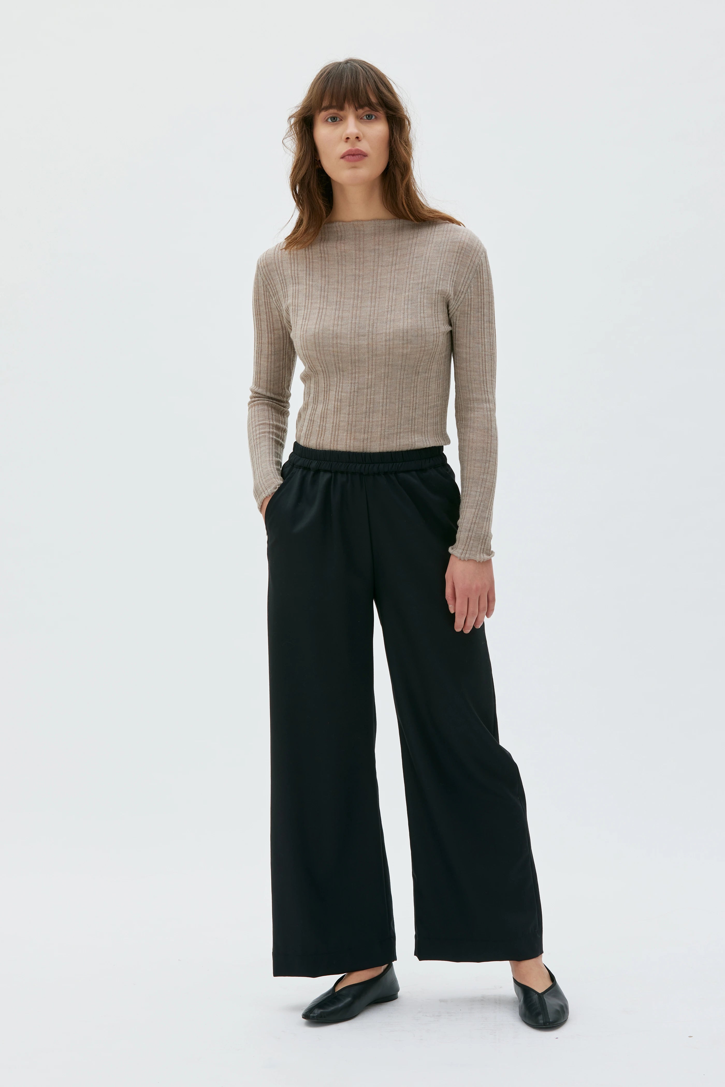 Gala Elastic Waist Wool Trousers- Black