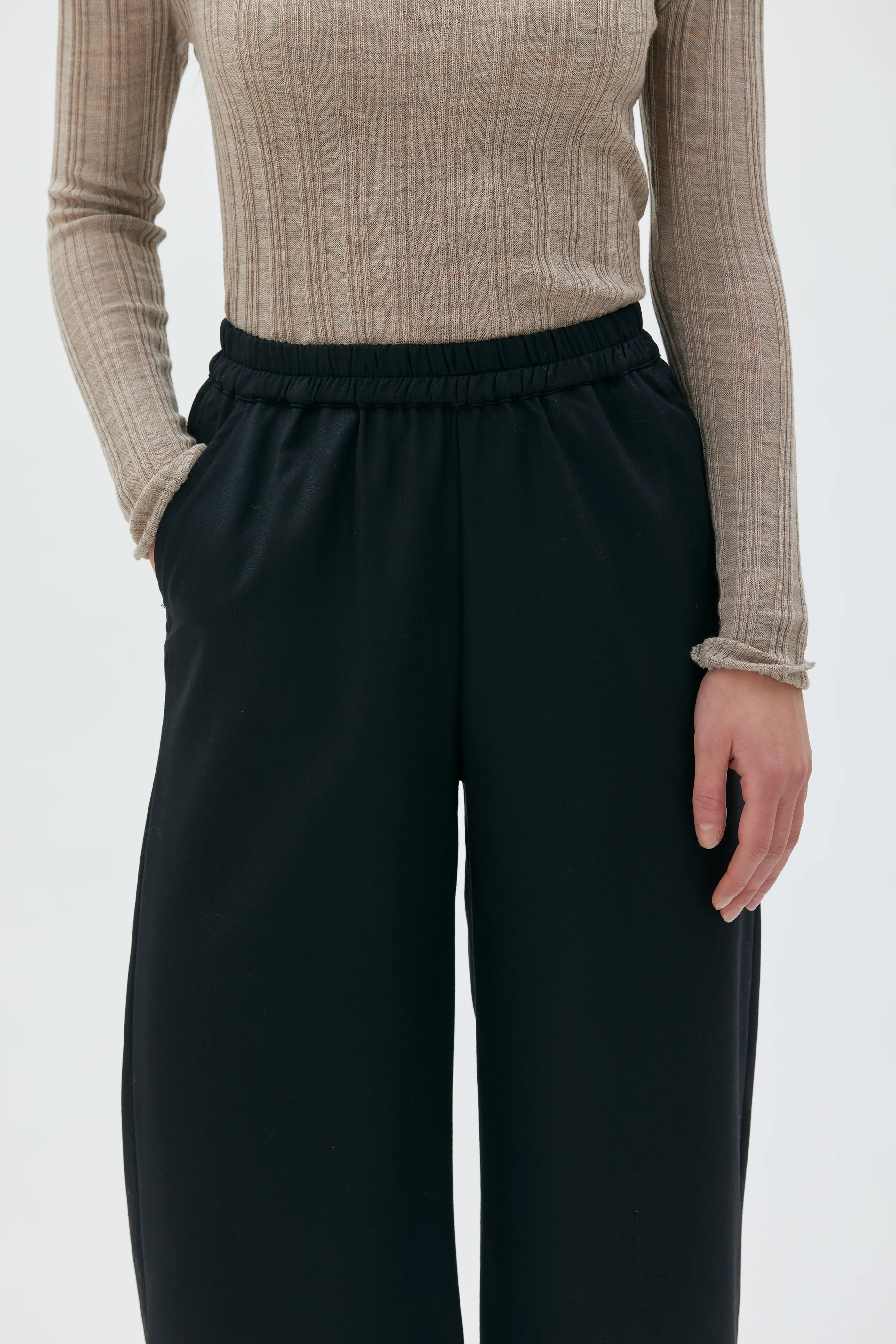 Gala Elastic Waist Wool Trousers- Black