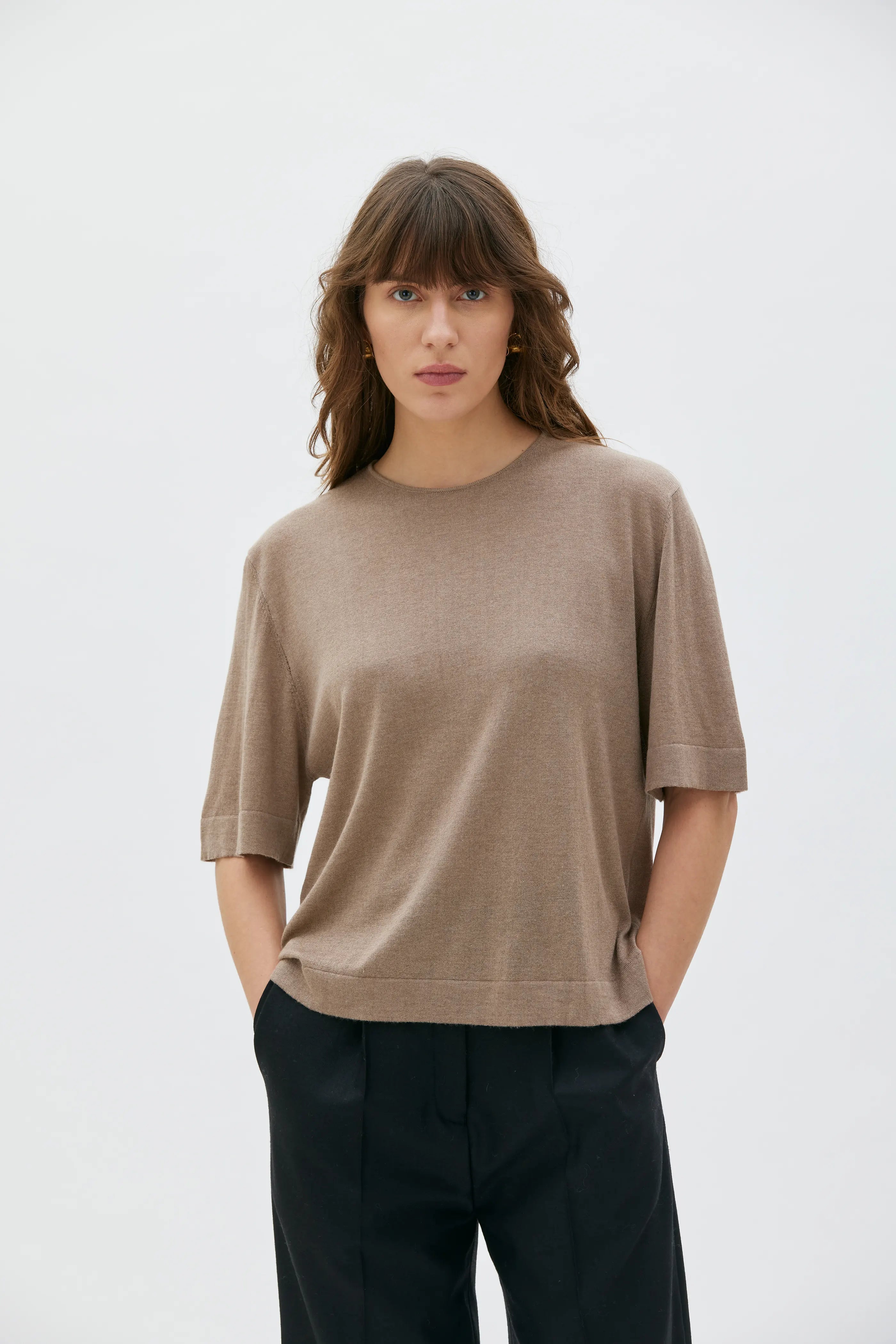 Helli Cashmere Silk T-shirt - Taupe