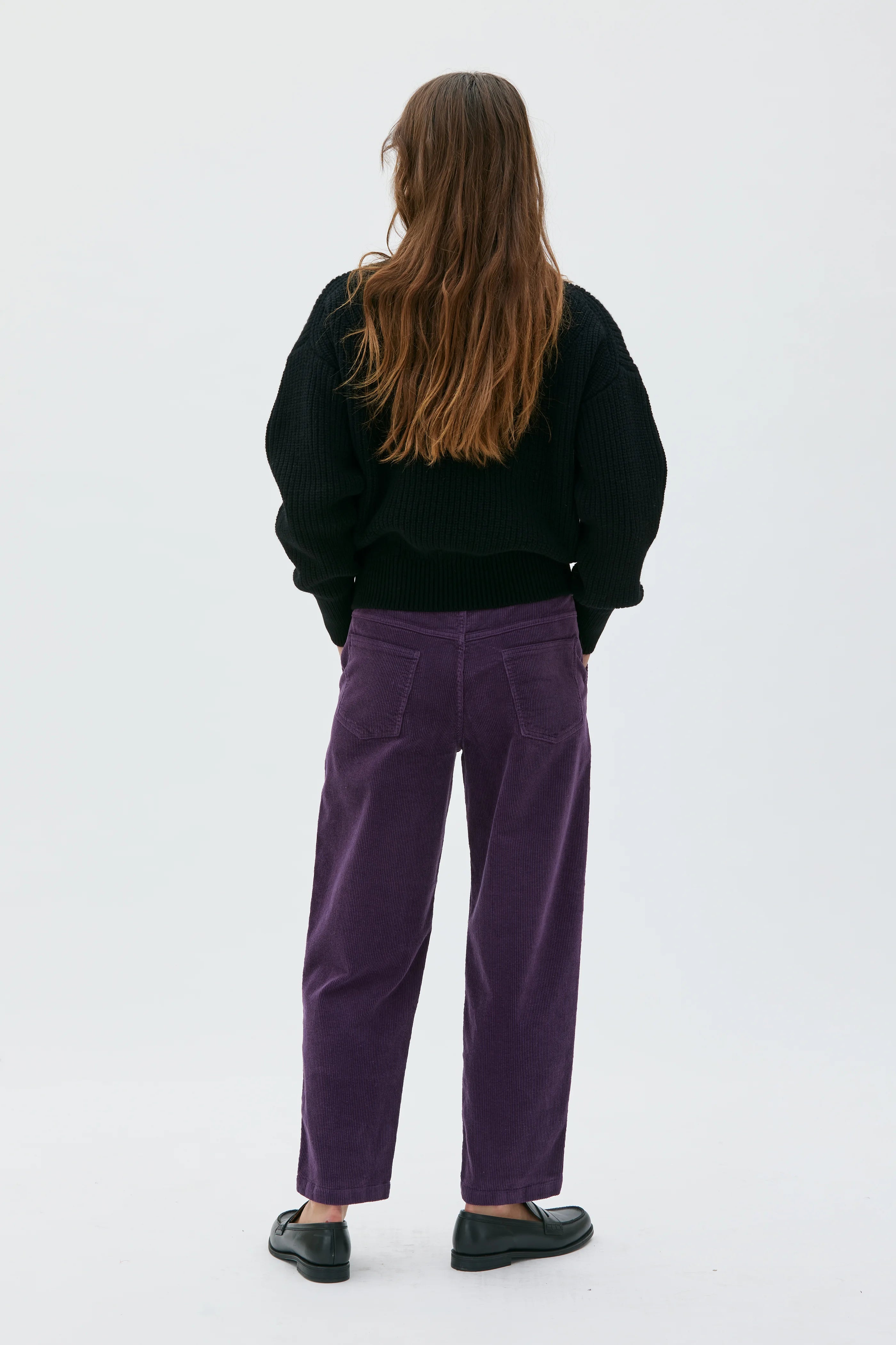 Ruth Barrel Leg Organic Cotton Corduroy Trousers - Elderberry