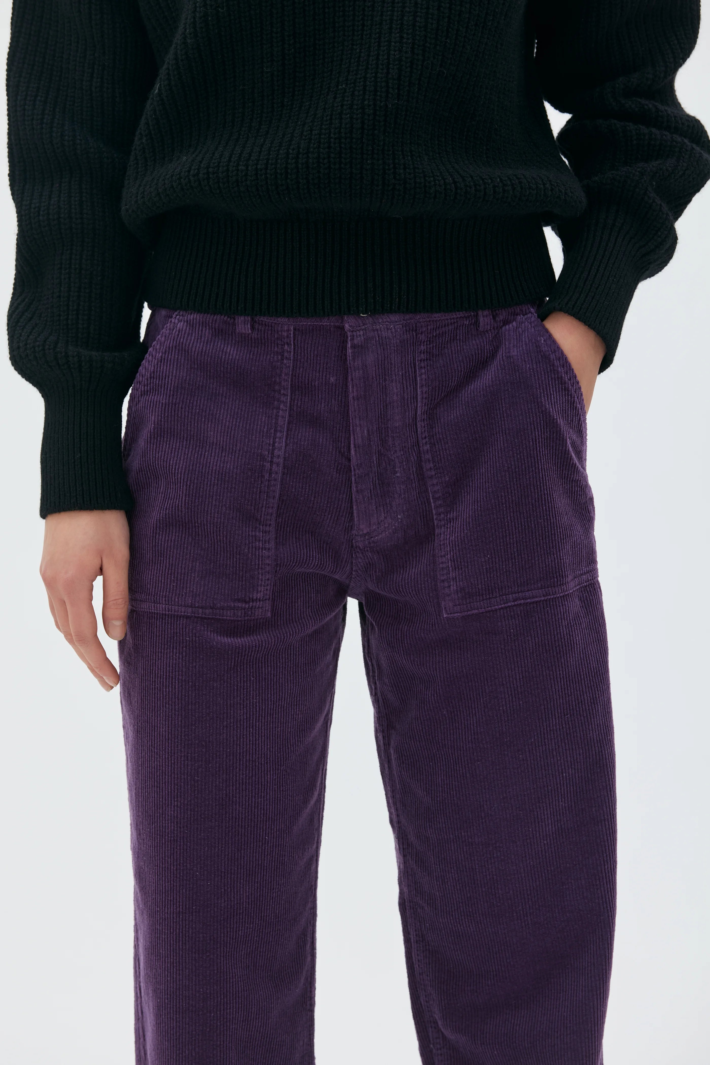 Ruth Barrel Leg Organic Cotton Corduroy Trousers - Elderberry