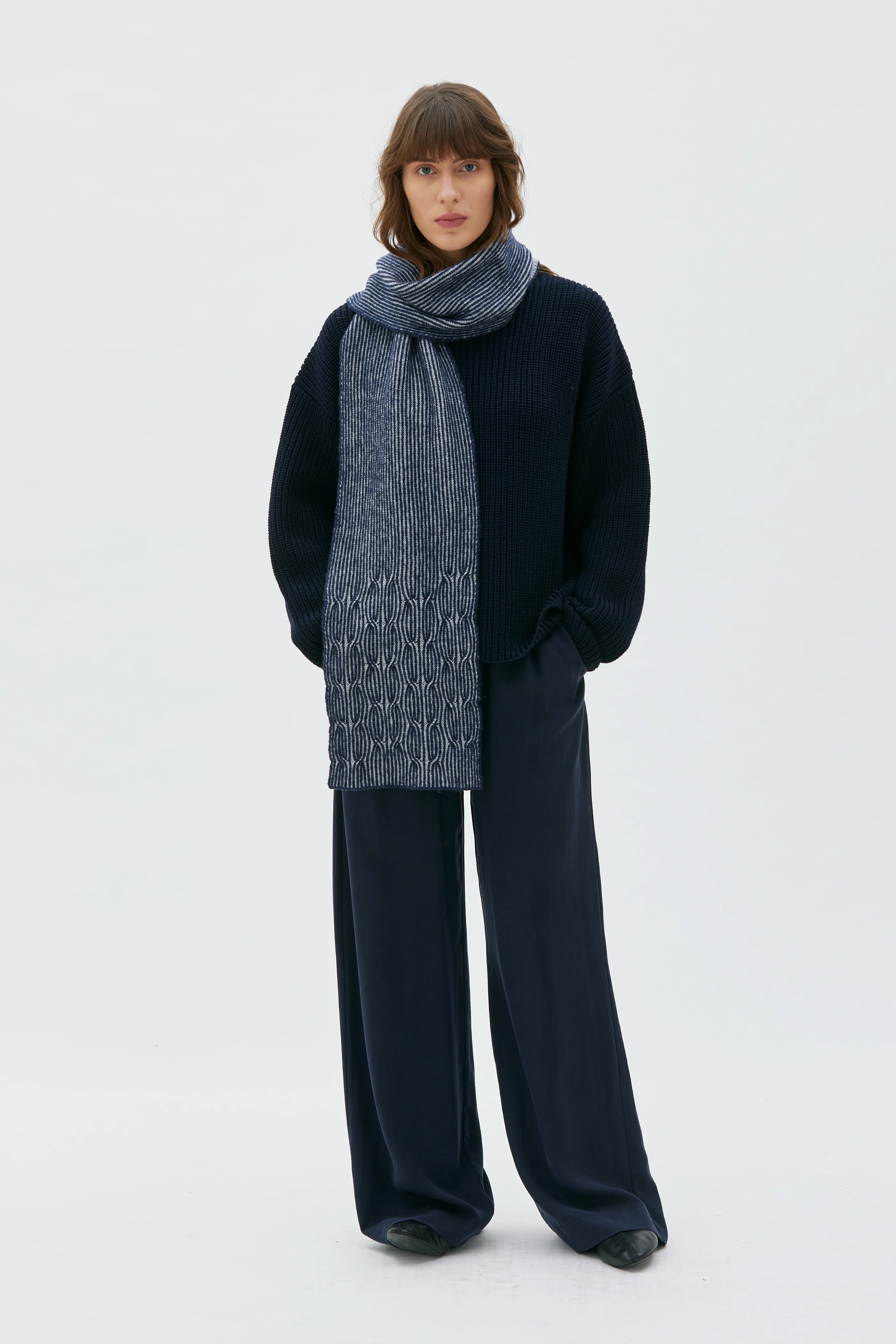 Tibo Lambswool Scarf - Deep Night Blue Bicolour