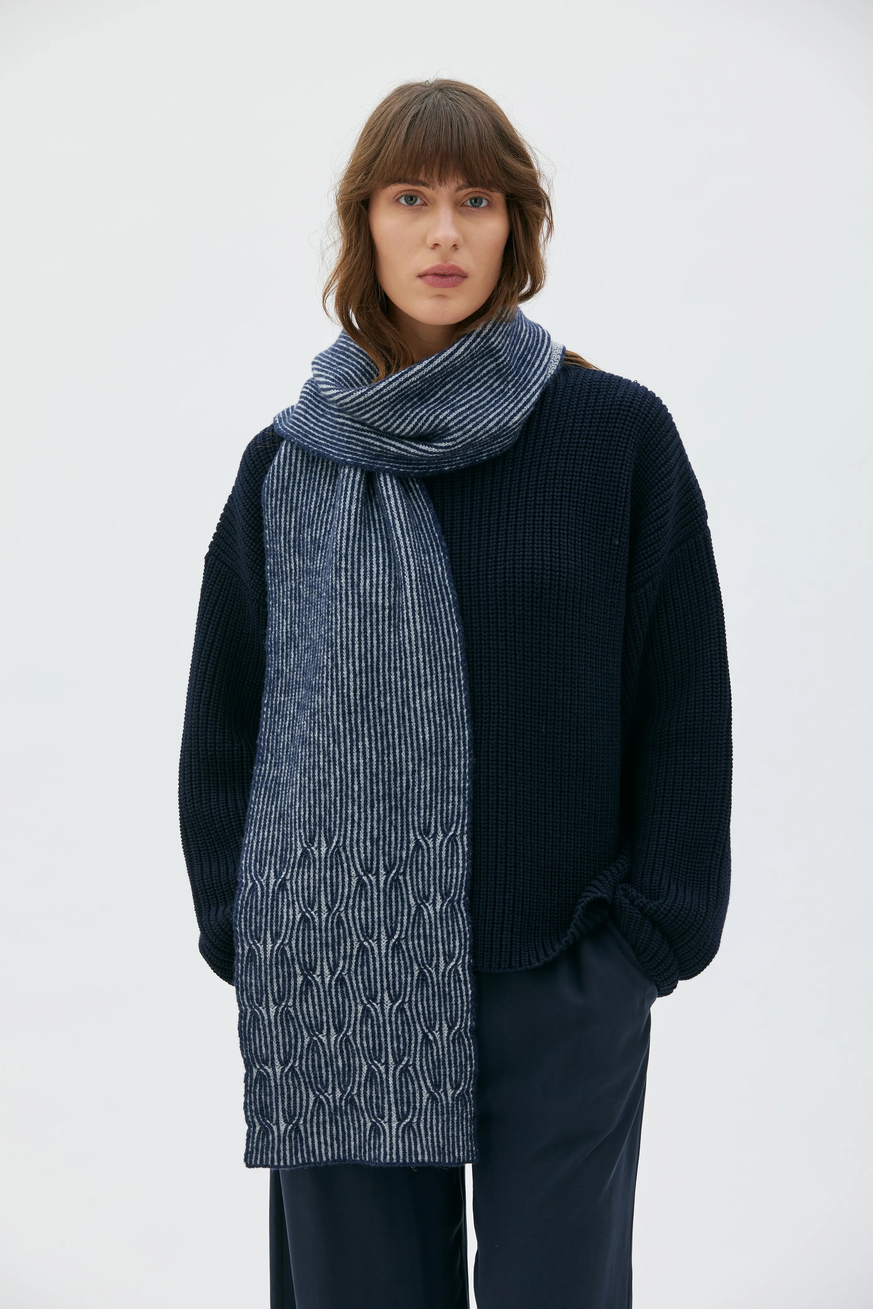 Tibo Lambswool Scarf - Deep Night Blue Bicolour