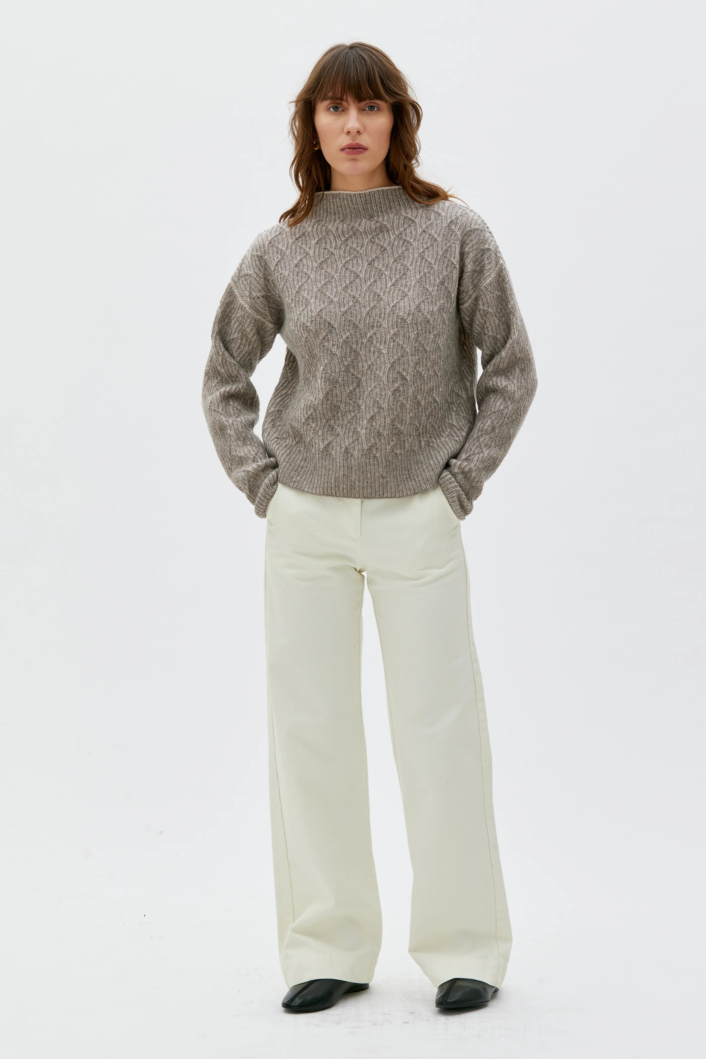Zoya Tvåfärgad Lammullströja - Taupe