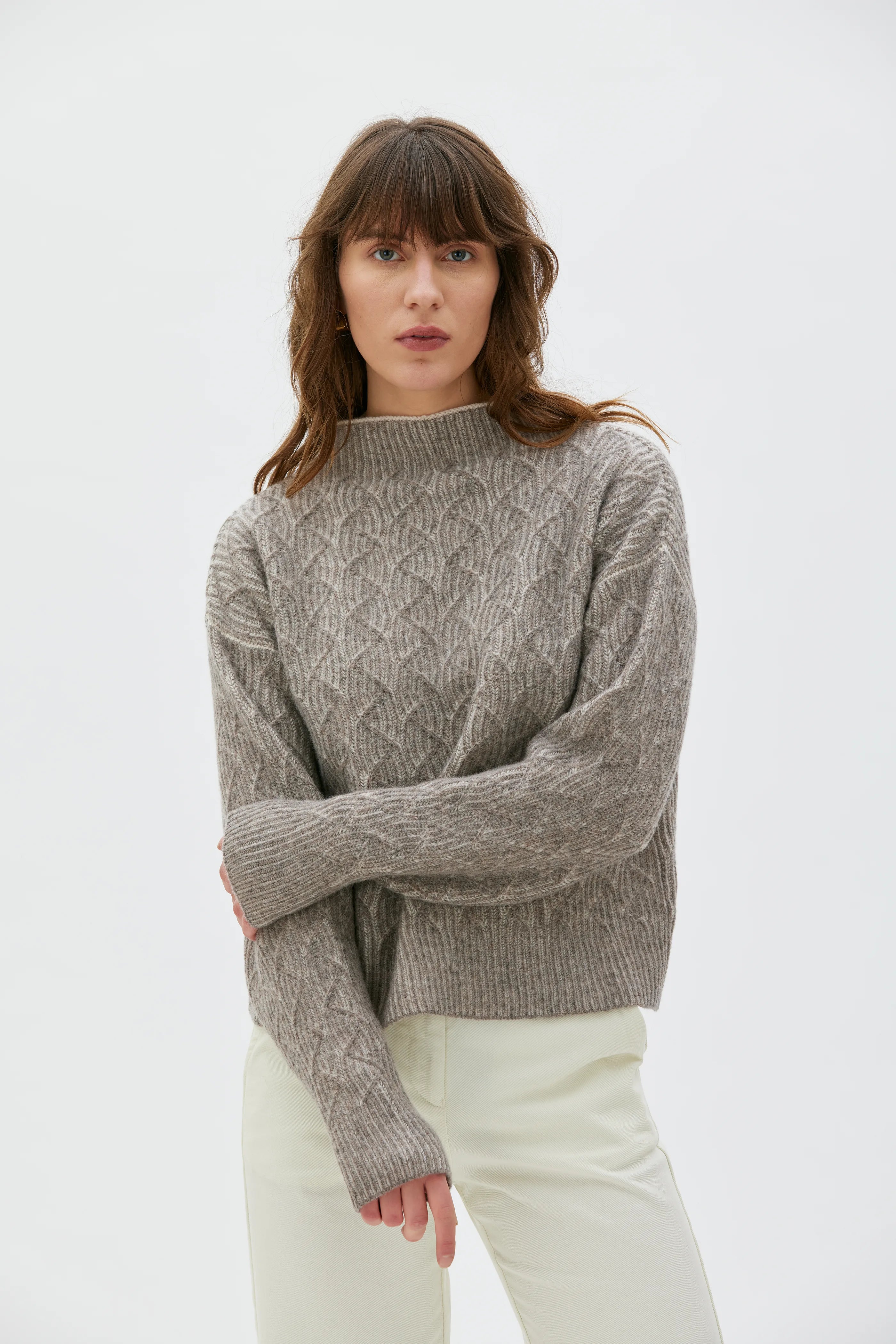 Zoya Tvåfärgad Lammullströja - Taupe