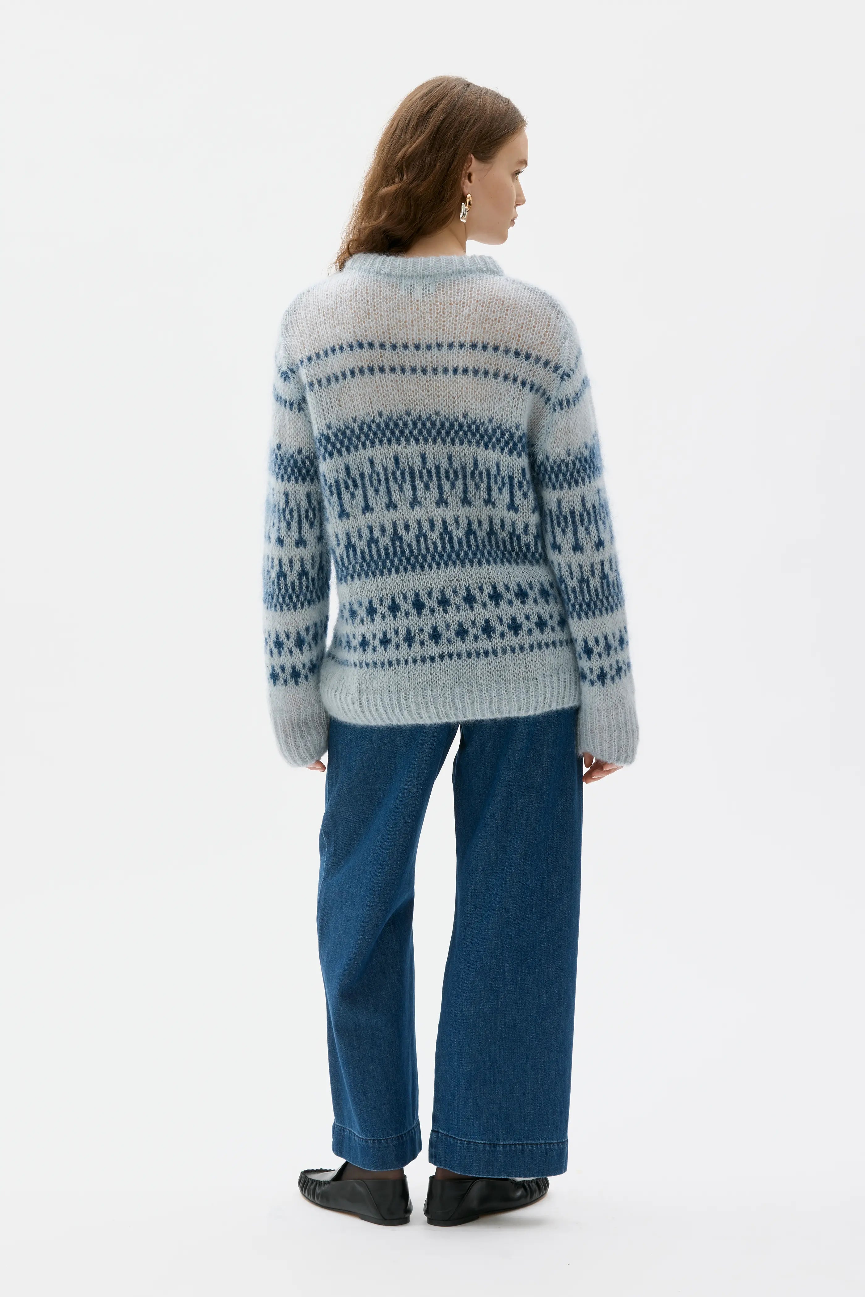 Ann Mohair Silke Mönstrad Tröja - Adriatic Blue