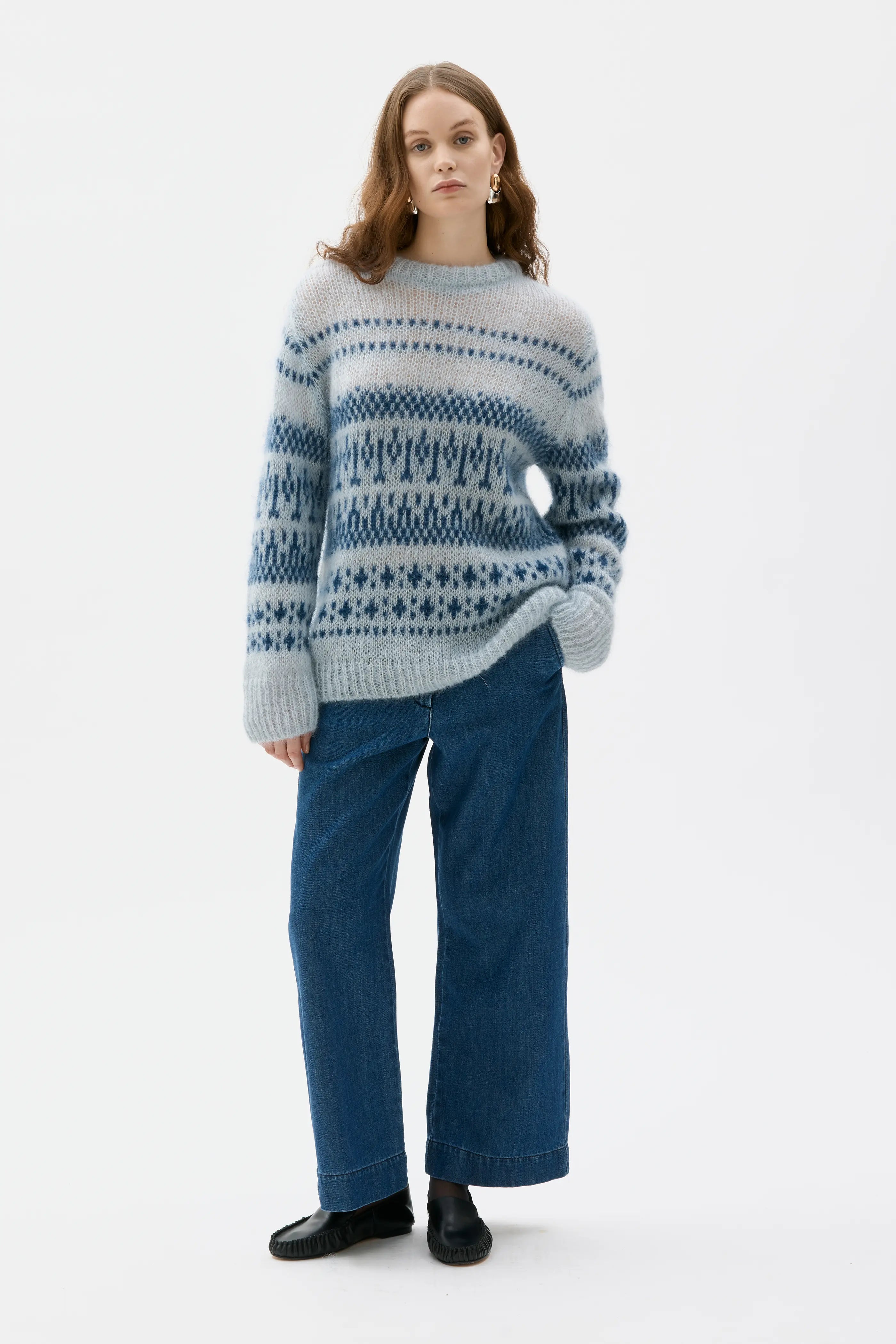 Ann Mohair Silke Mönstrad Tröja - Adriatic Blue