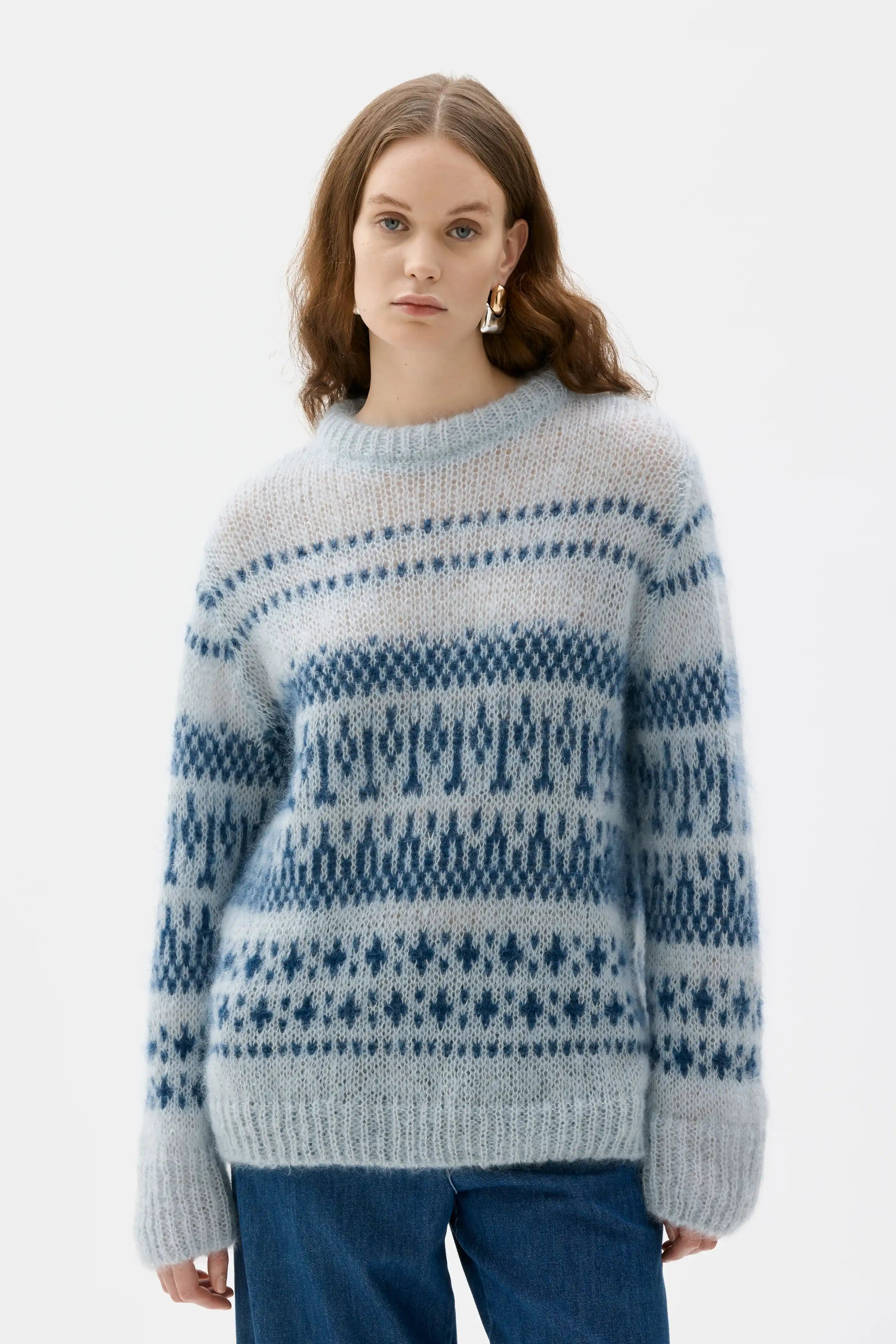 Ann Mohair Silke Mönstrad Tröja - Adriatic Blue
