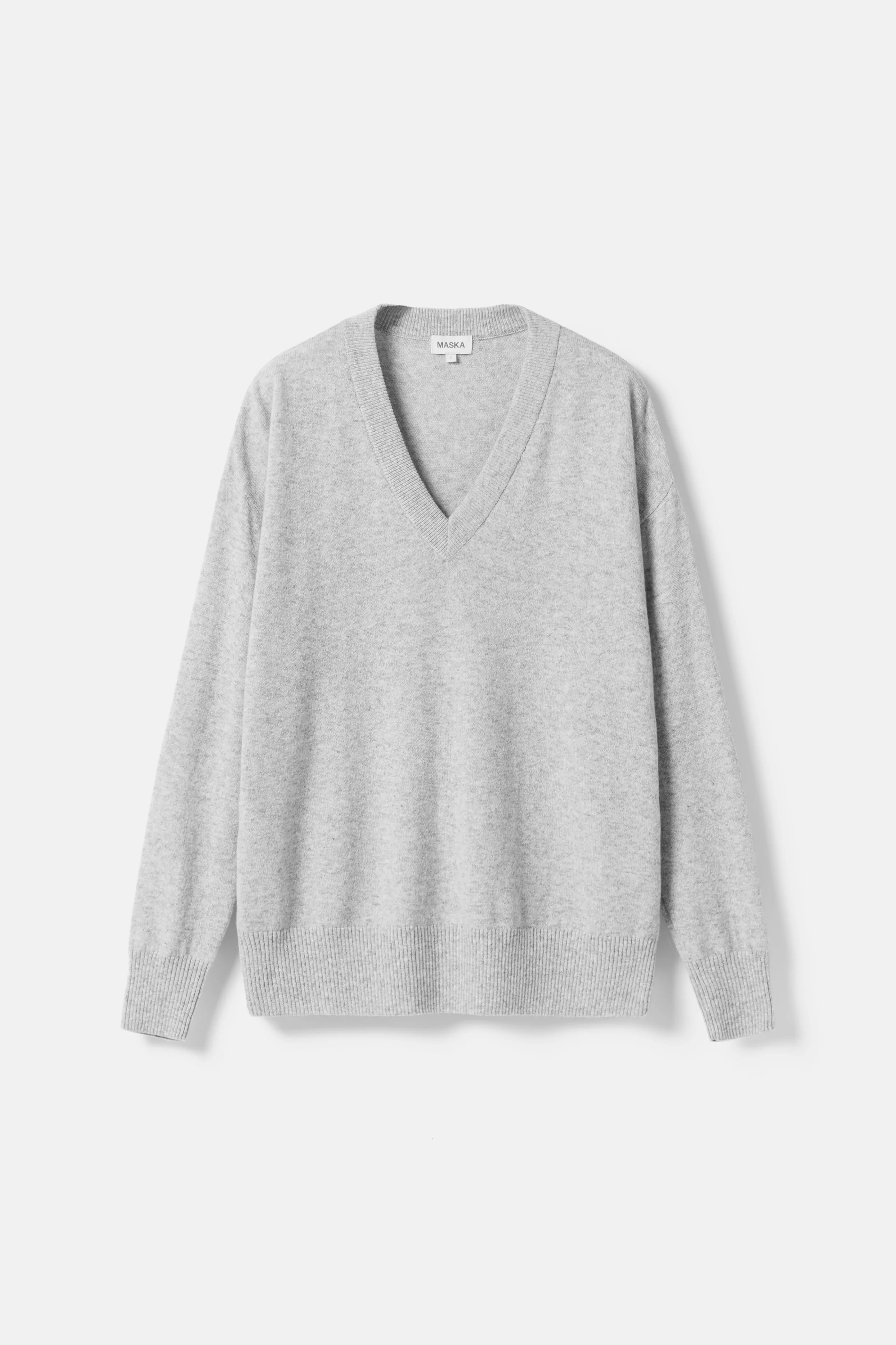 Boe V-Neck Long Cashmere Sweater - Grey Melange