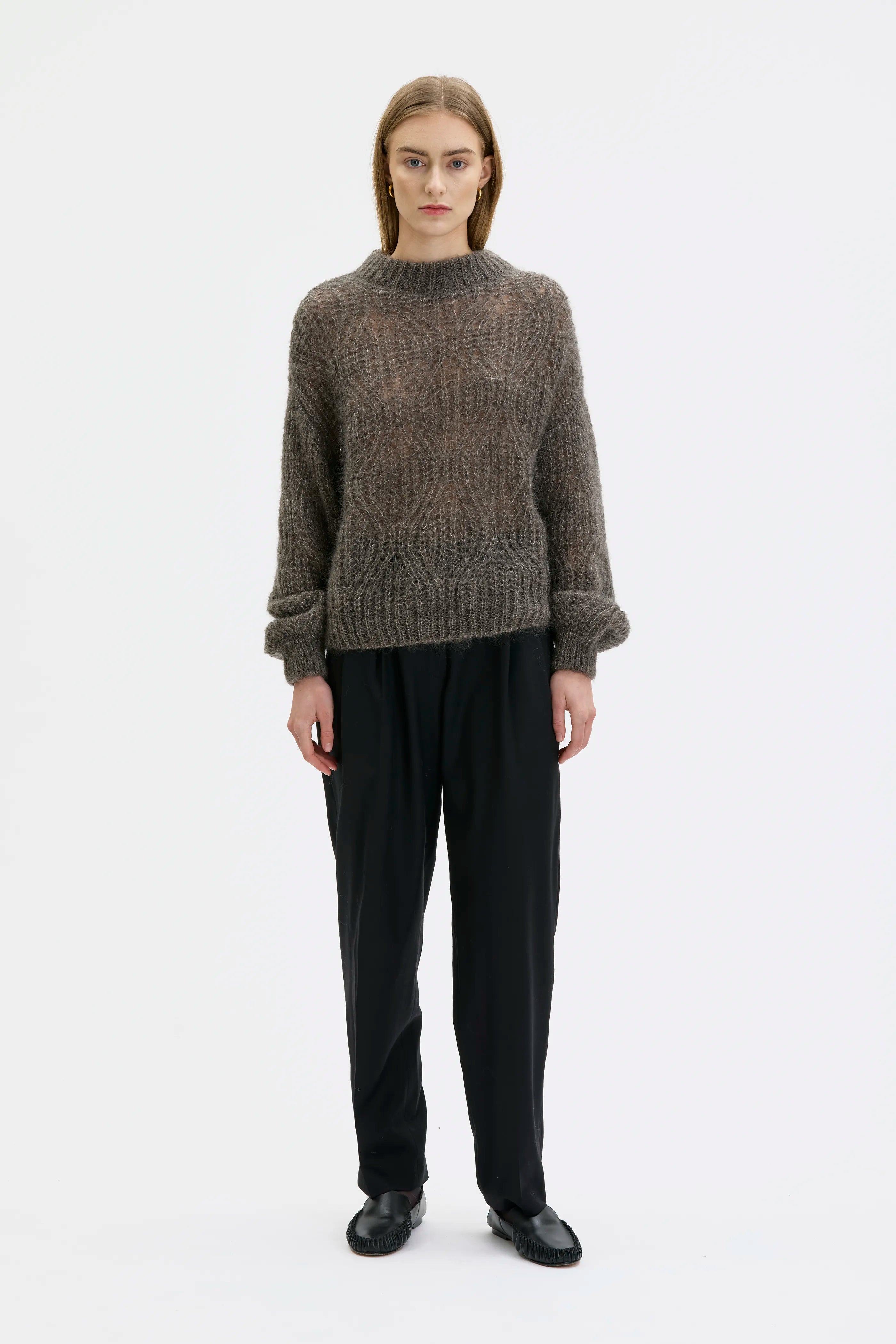 Dove Lace Knit Mohair Silk Sweater - Moleskin