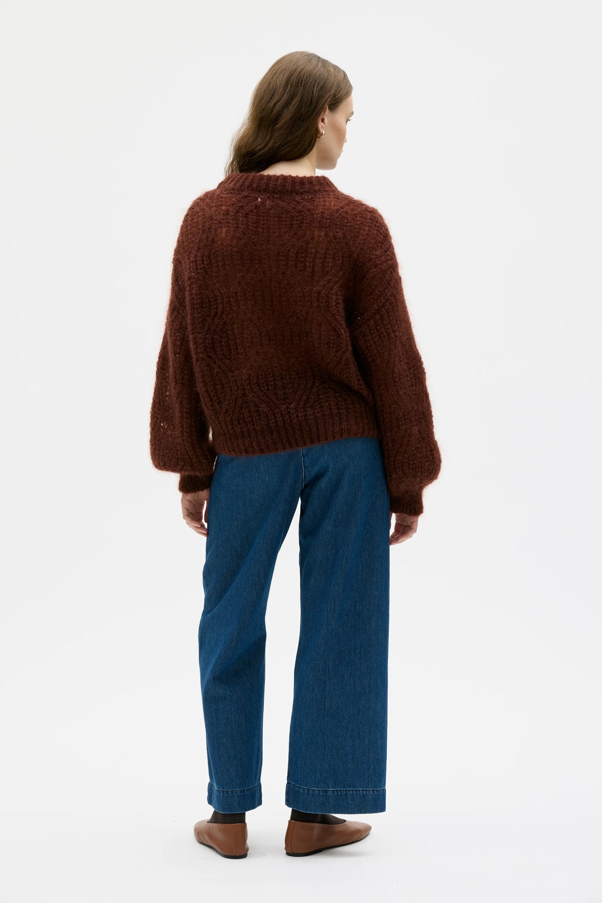 Dove Lace Knit Mohair Silk Sweater - Roasted Almond