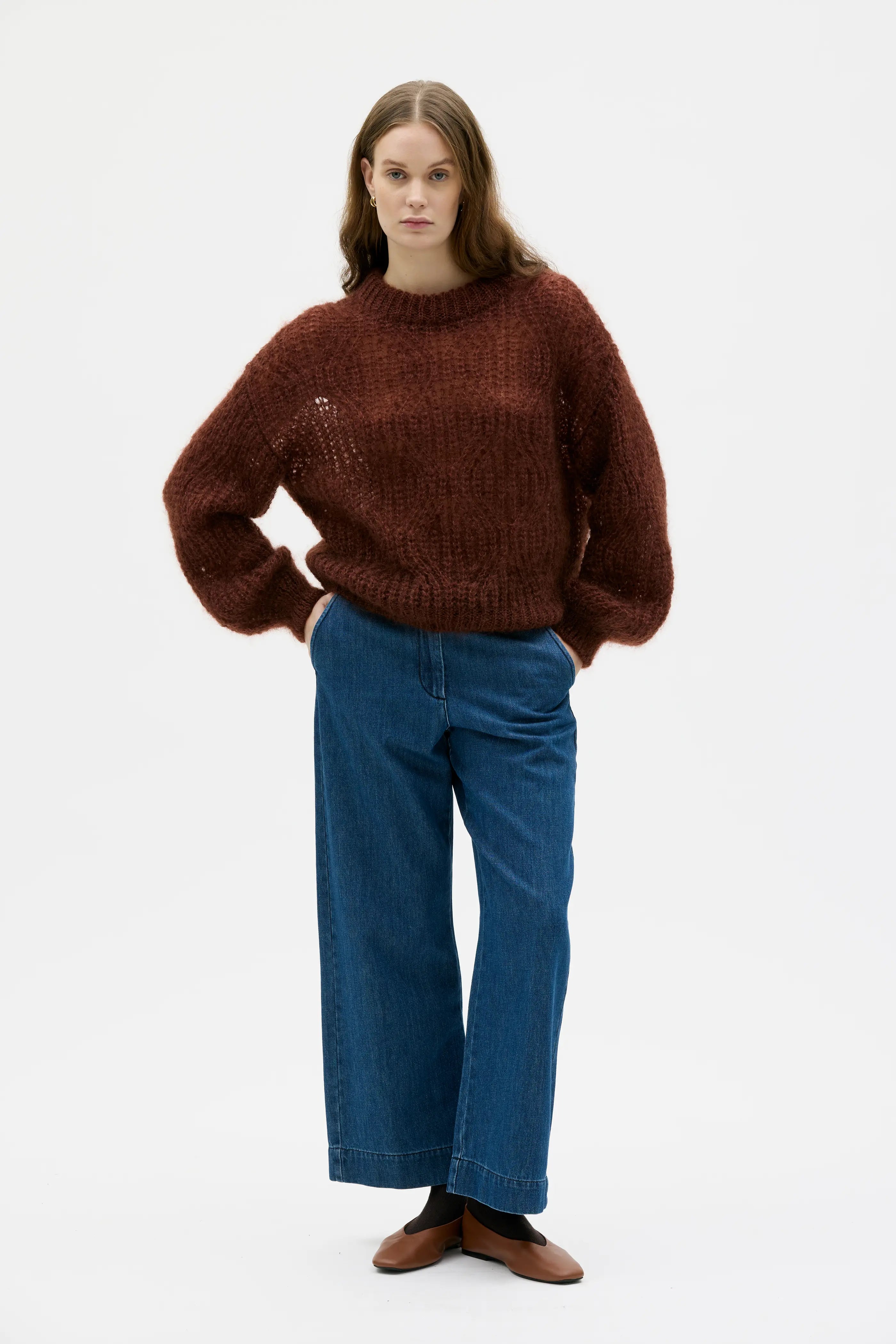 Dove Lace Knit Mohair Silk Sweater - Roasted Almond