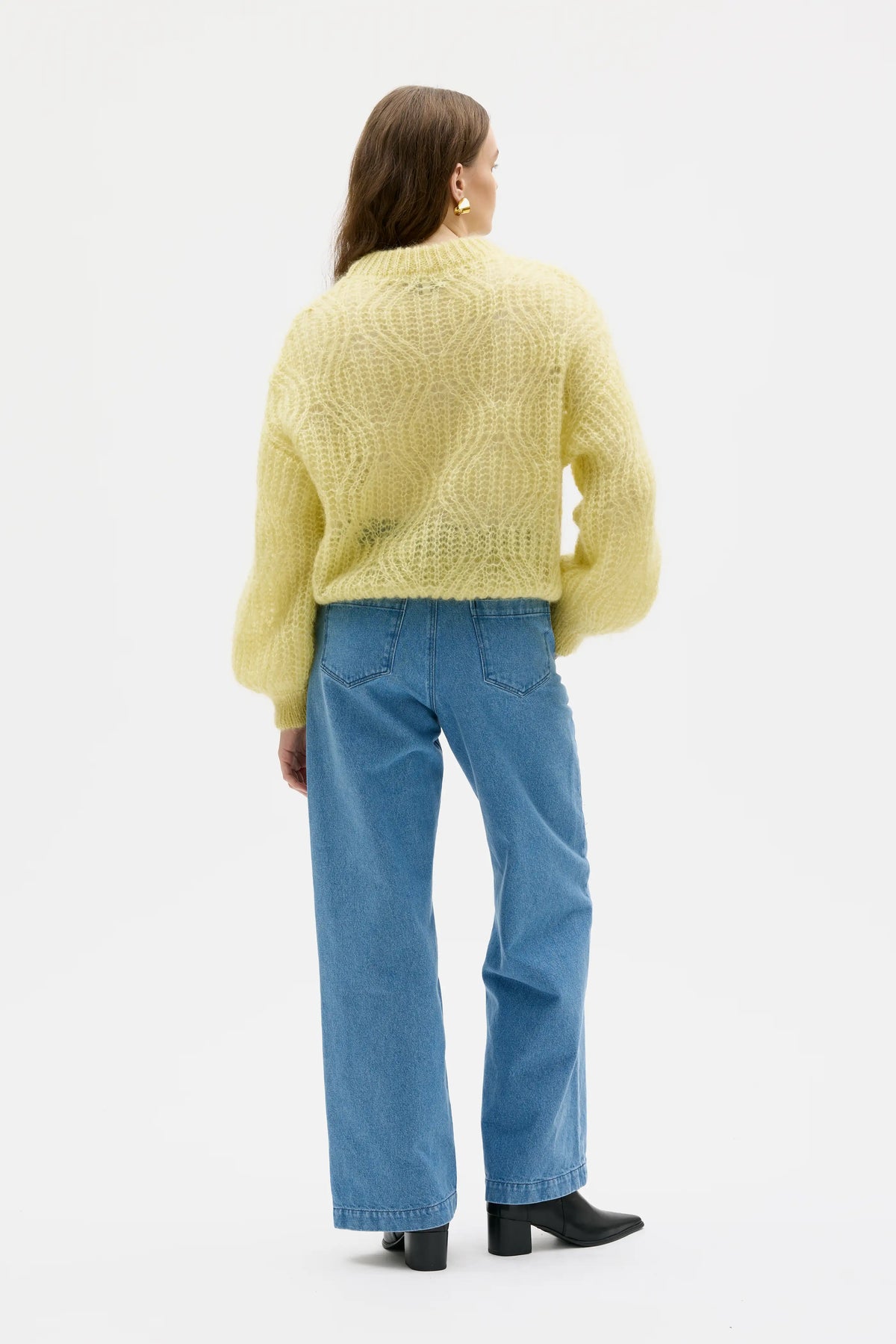 Dove Lace Knit Mohair Silk Sweater - Light Yellow