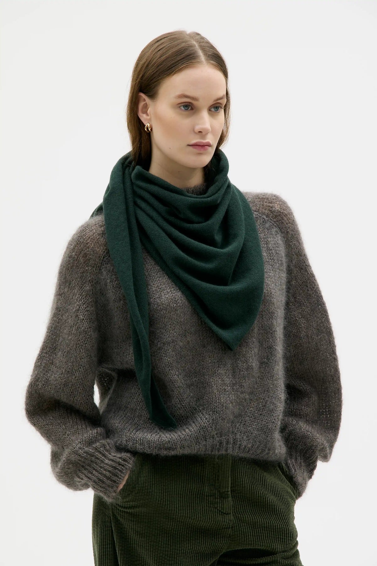 Ena Large Triangle Wool Cashmere Scarf - Dark Pine Green