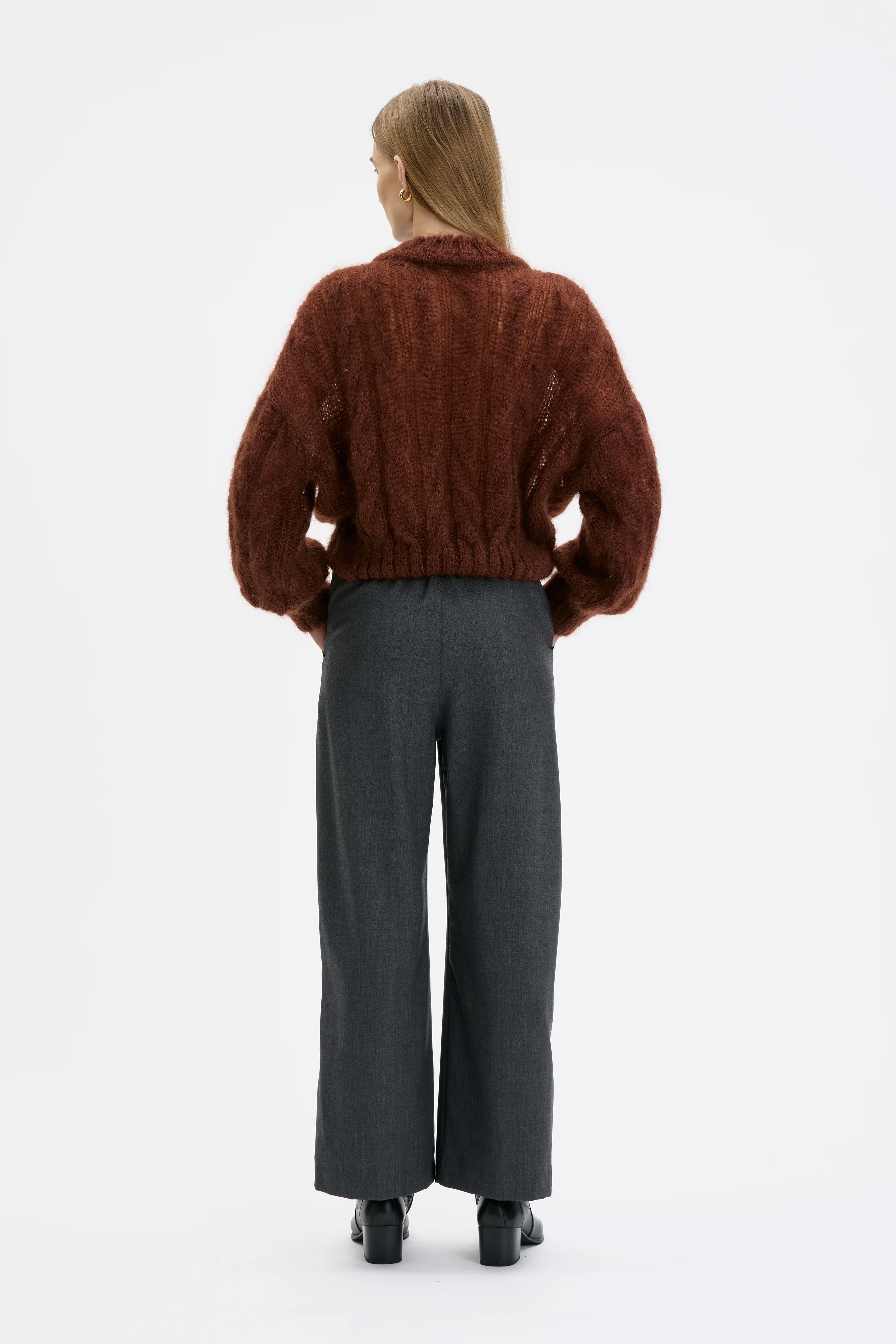 Gala Elastic Waist Wool Trousers - Charcoal