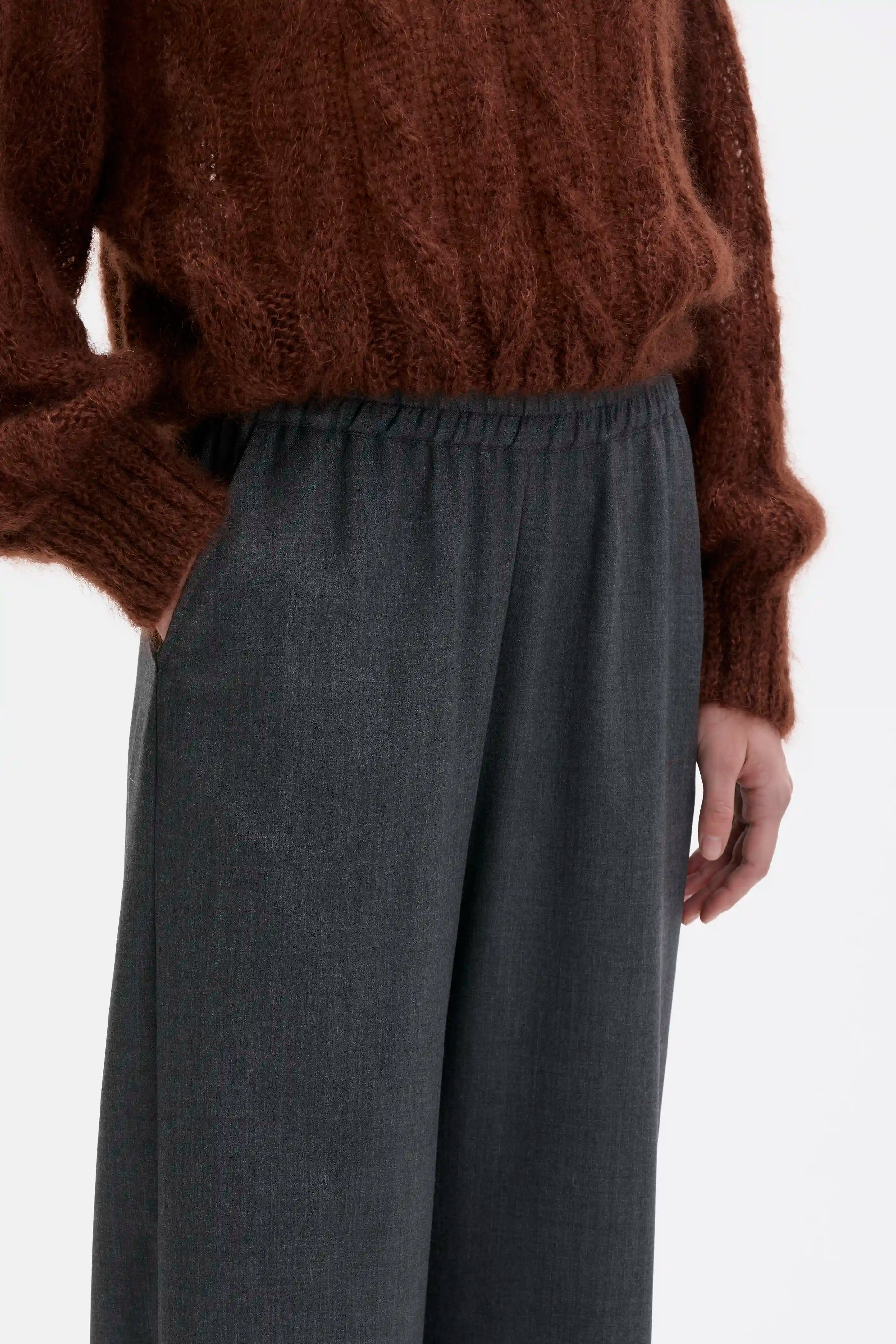 Gala Elastic Waist Wool Trousers - Charcoal