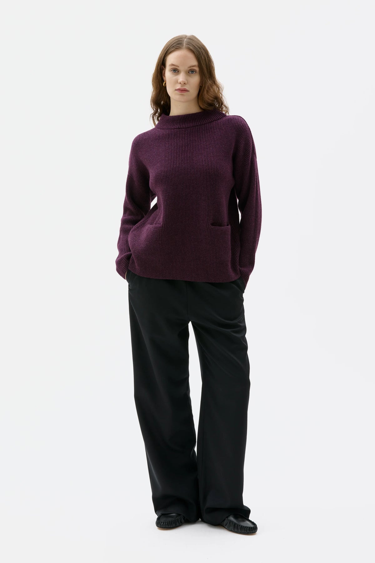 Helga Lambswool Sweater With Pockets - Grape