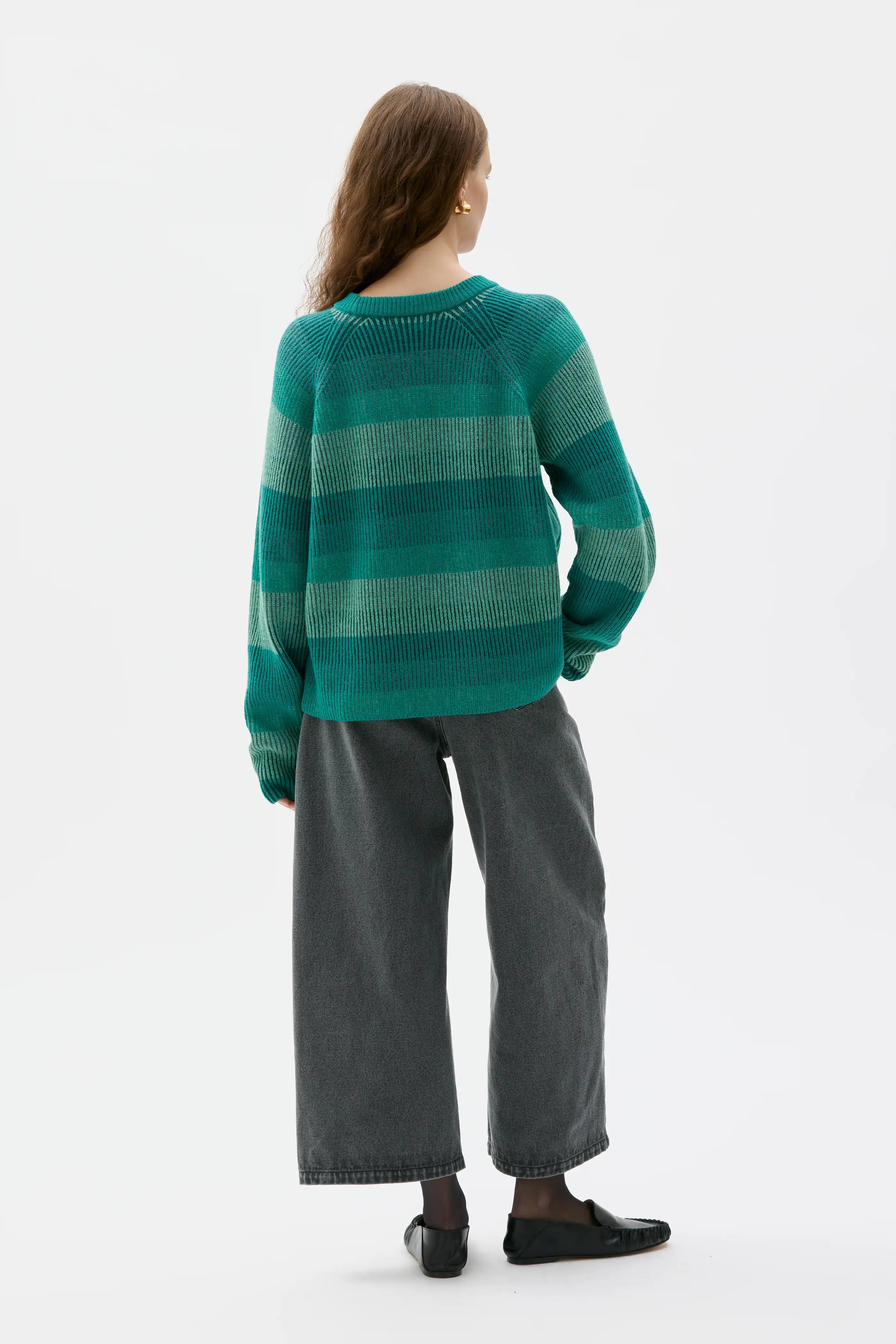 Hila Multicolour Striped Lambswool Sweater - Jade Green Striped