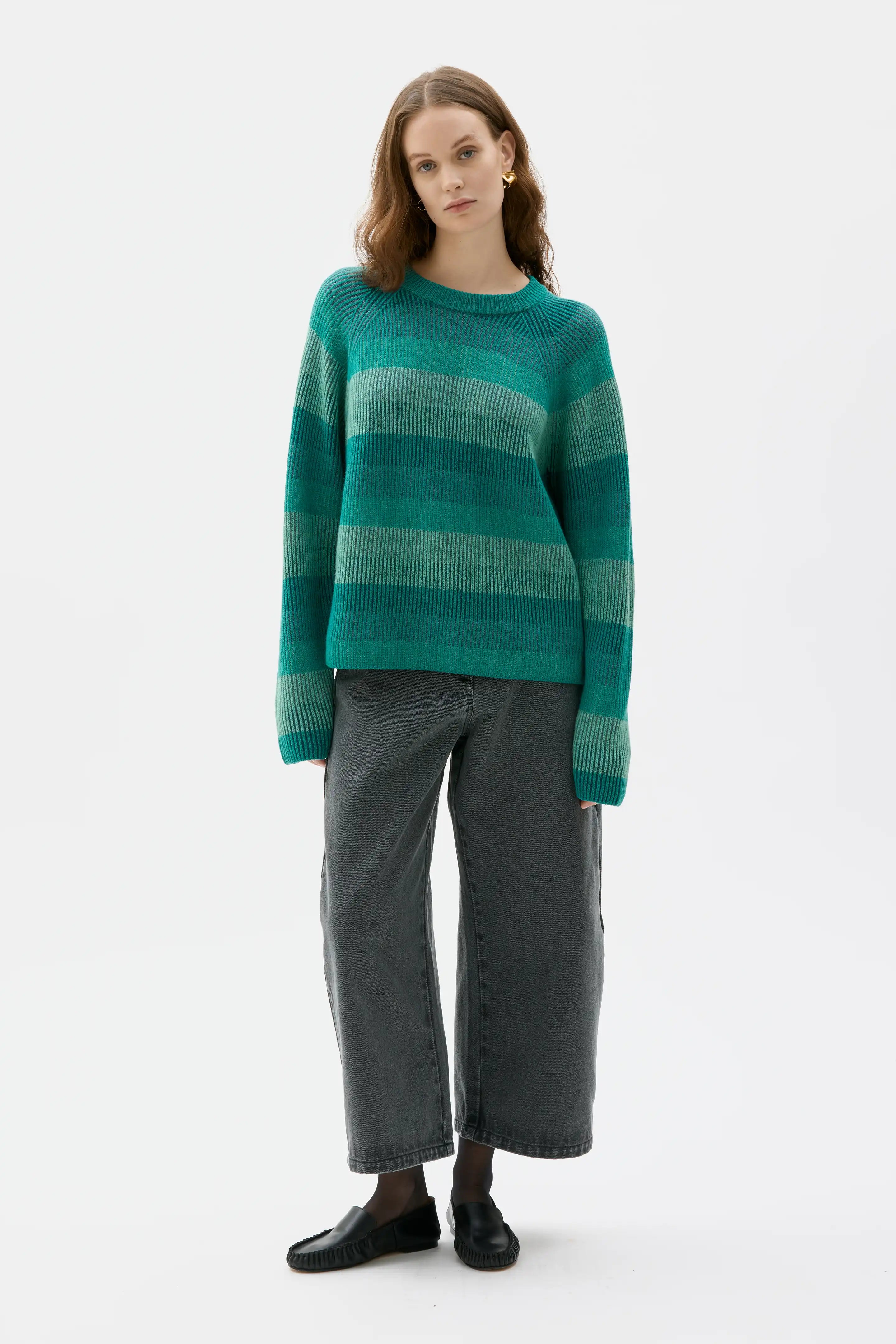 Hila Multicolour Striped Lambswool Sweater - Jade Green Striped
