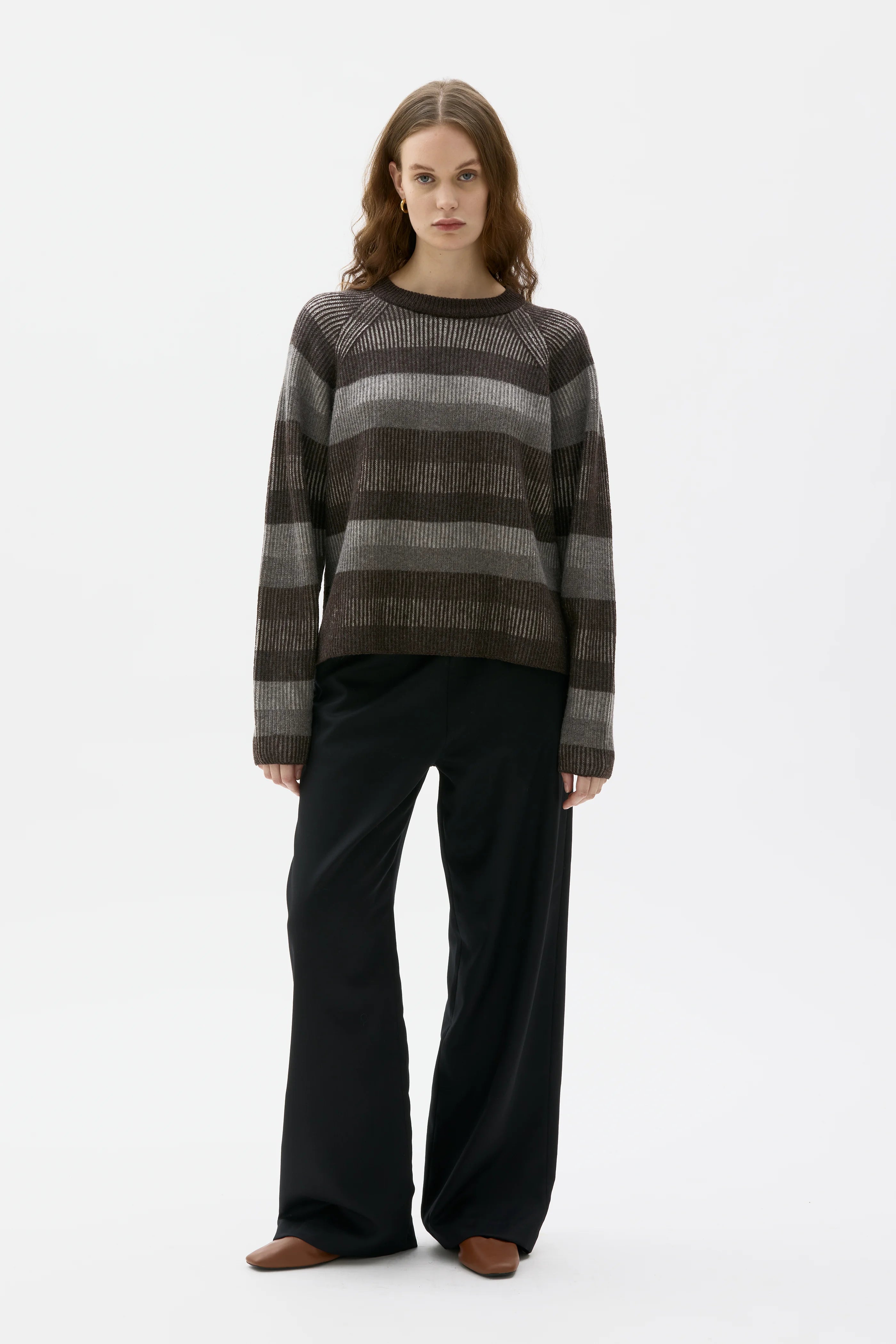 Hila Multicolour Striped Lambswool Sweater - Sierra Brown Striped