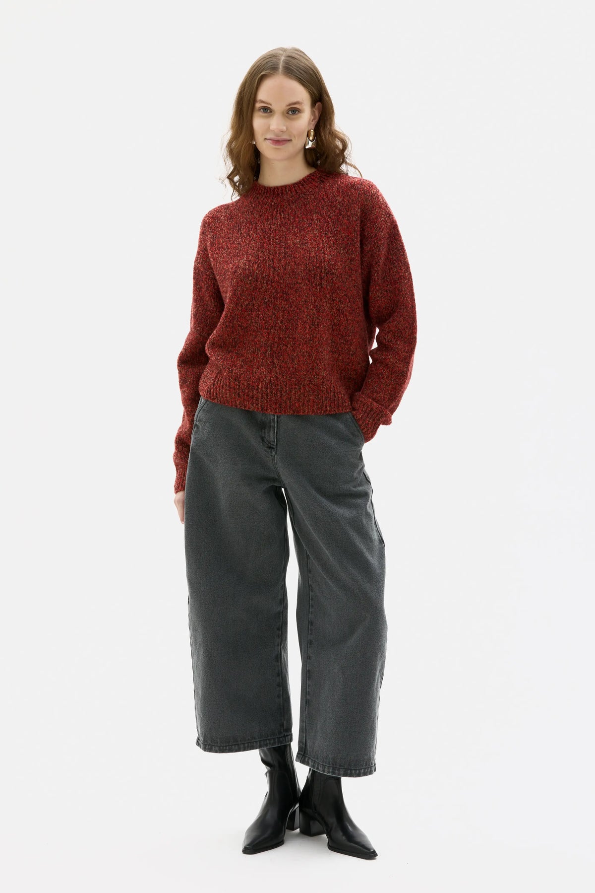 Iza Wool Silk Cashmere Mouliné Sweater - Burgundy Mouliné