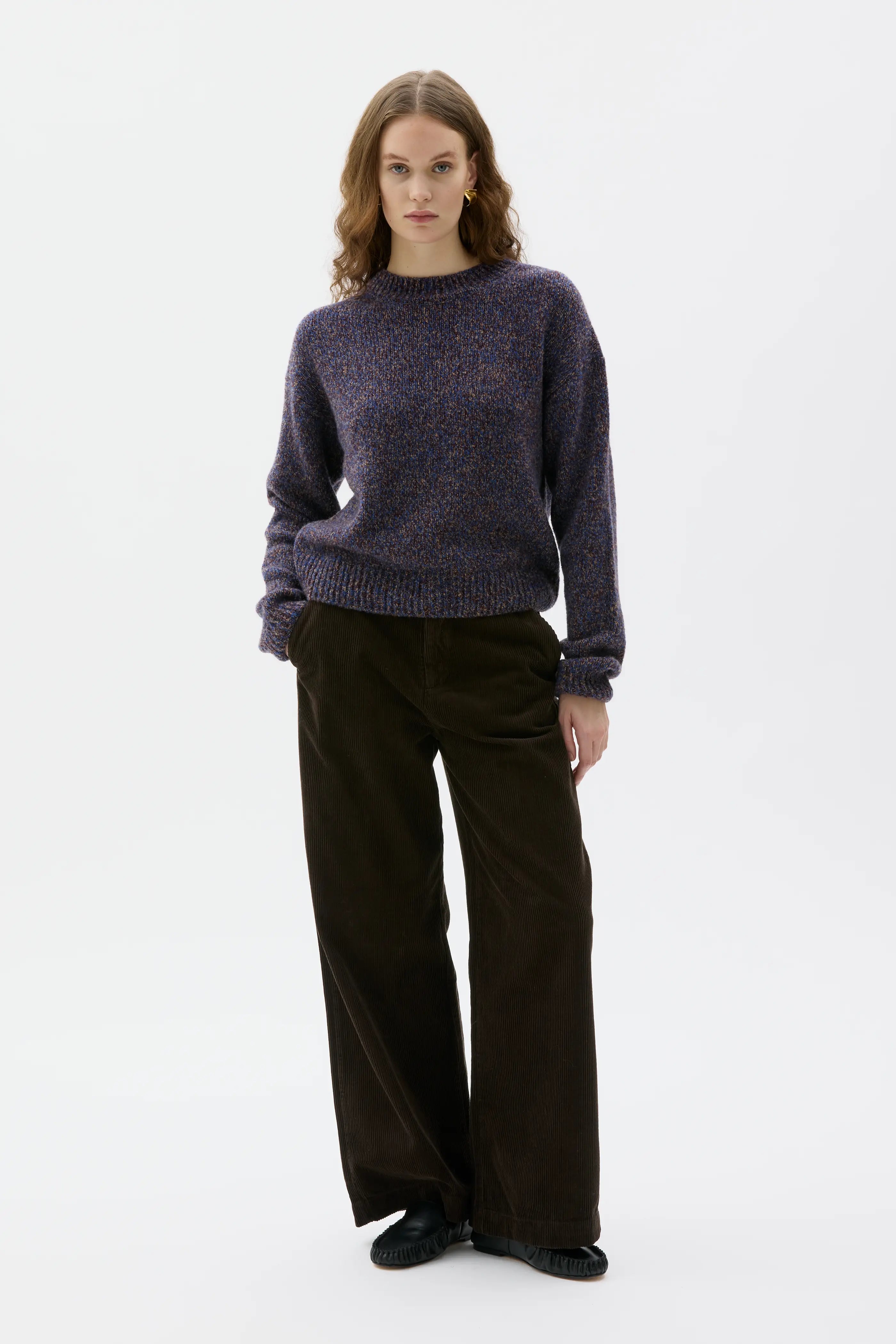 Iza Wool Silk Cashmere Mouliné Sweater - Blue Brown Mouliné