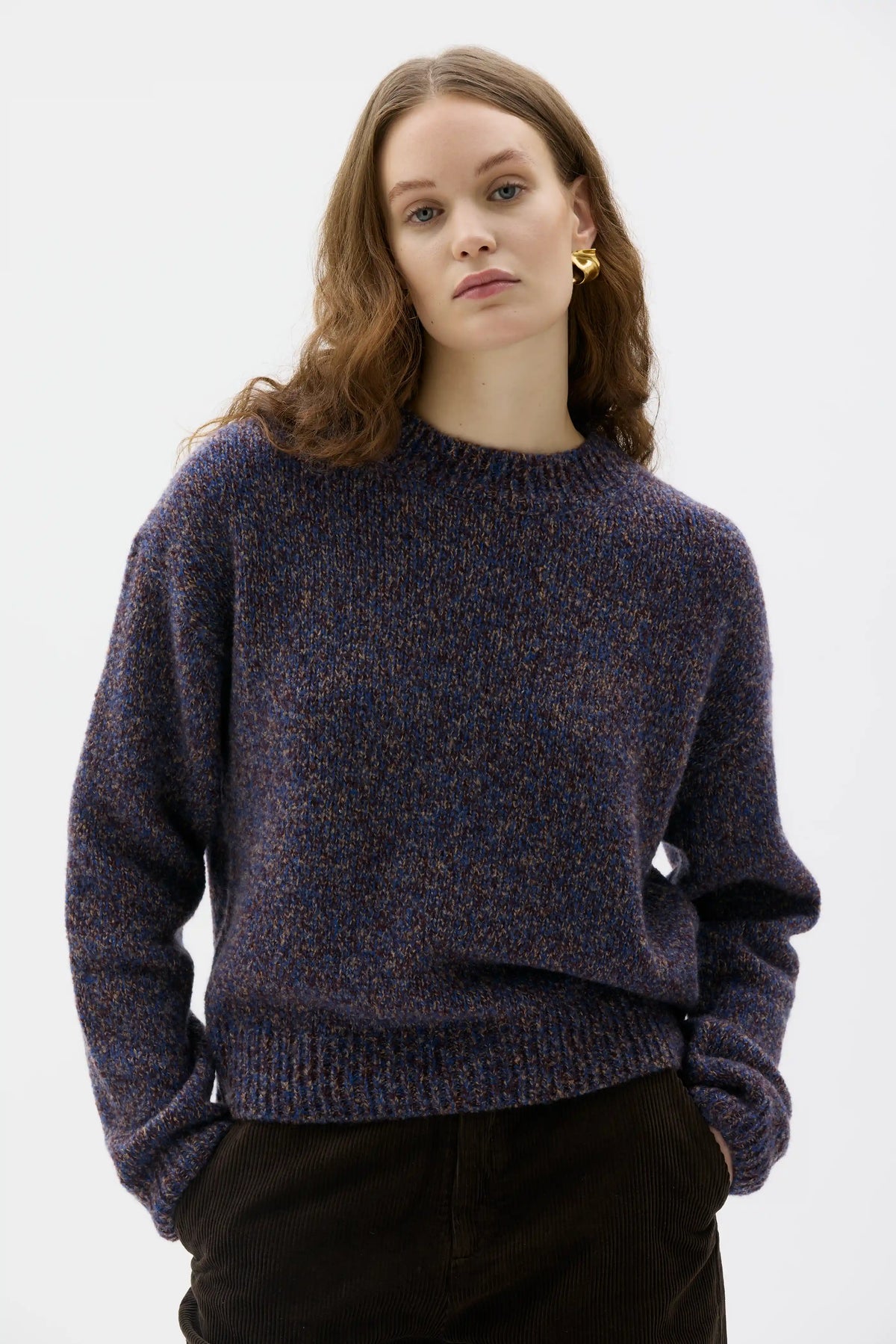 Iza Wool Silk Cashmere Mouliné Sweater - Blue Brown Mouliné